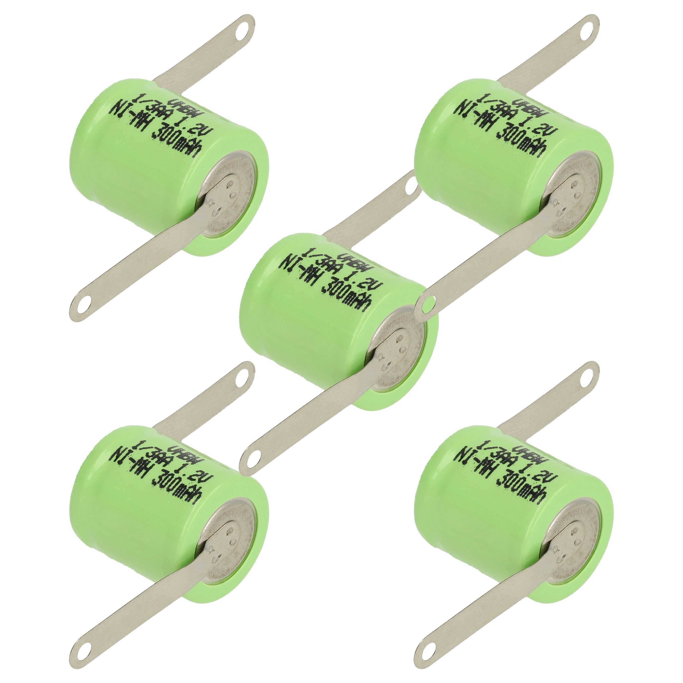 5x Button Cell Battery Type 1/3AA for Model Building Solar Lamps etc. - 300 mAh 1.2 V NiMH