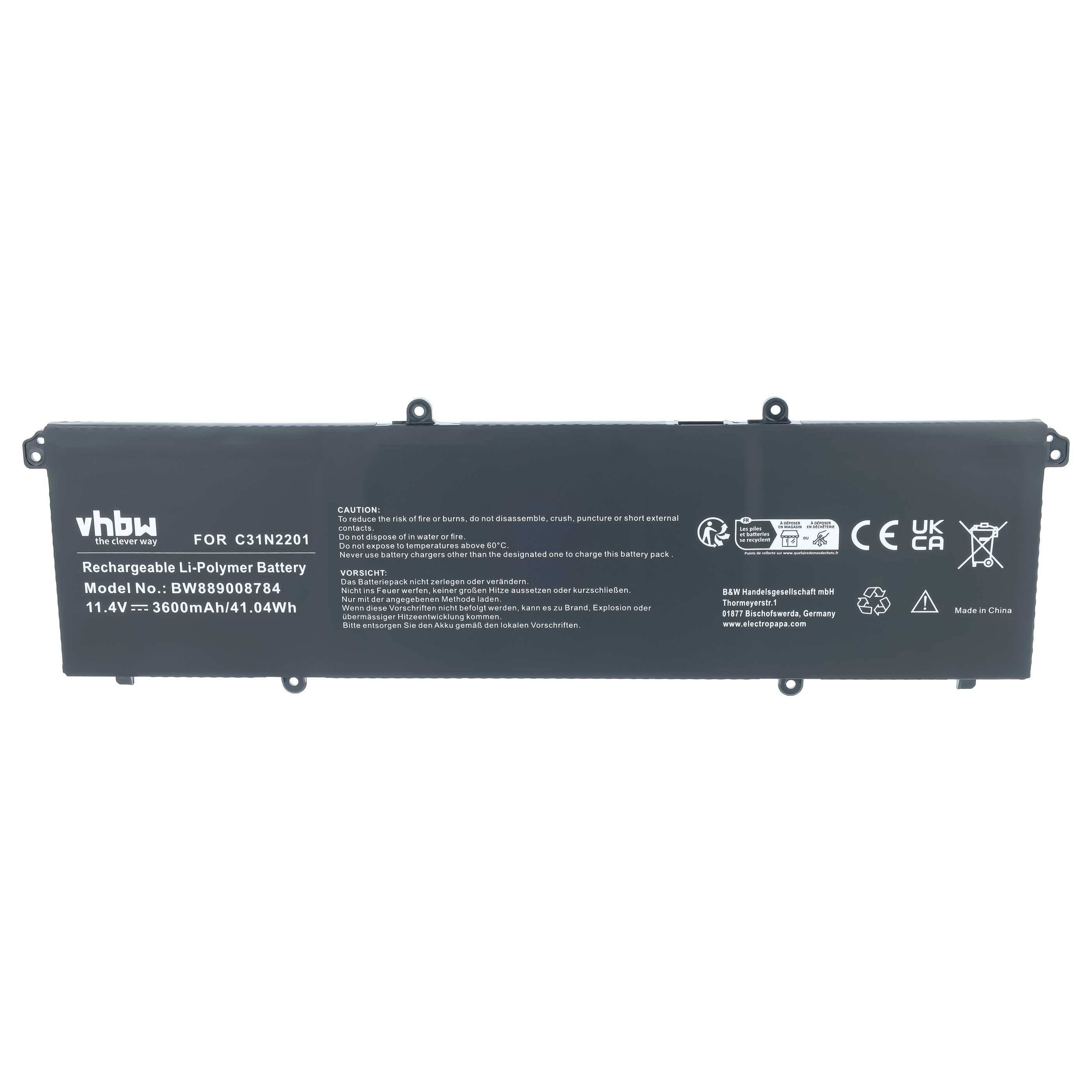 Notebook-Akku als Ersatz für Asus 0B200-04260000, C31N2201 für Asus - 3600mAh 11,4V Li-Polymer