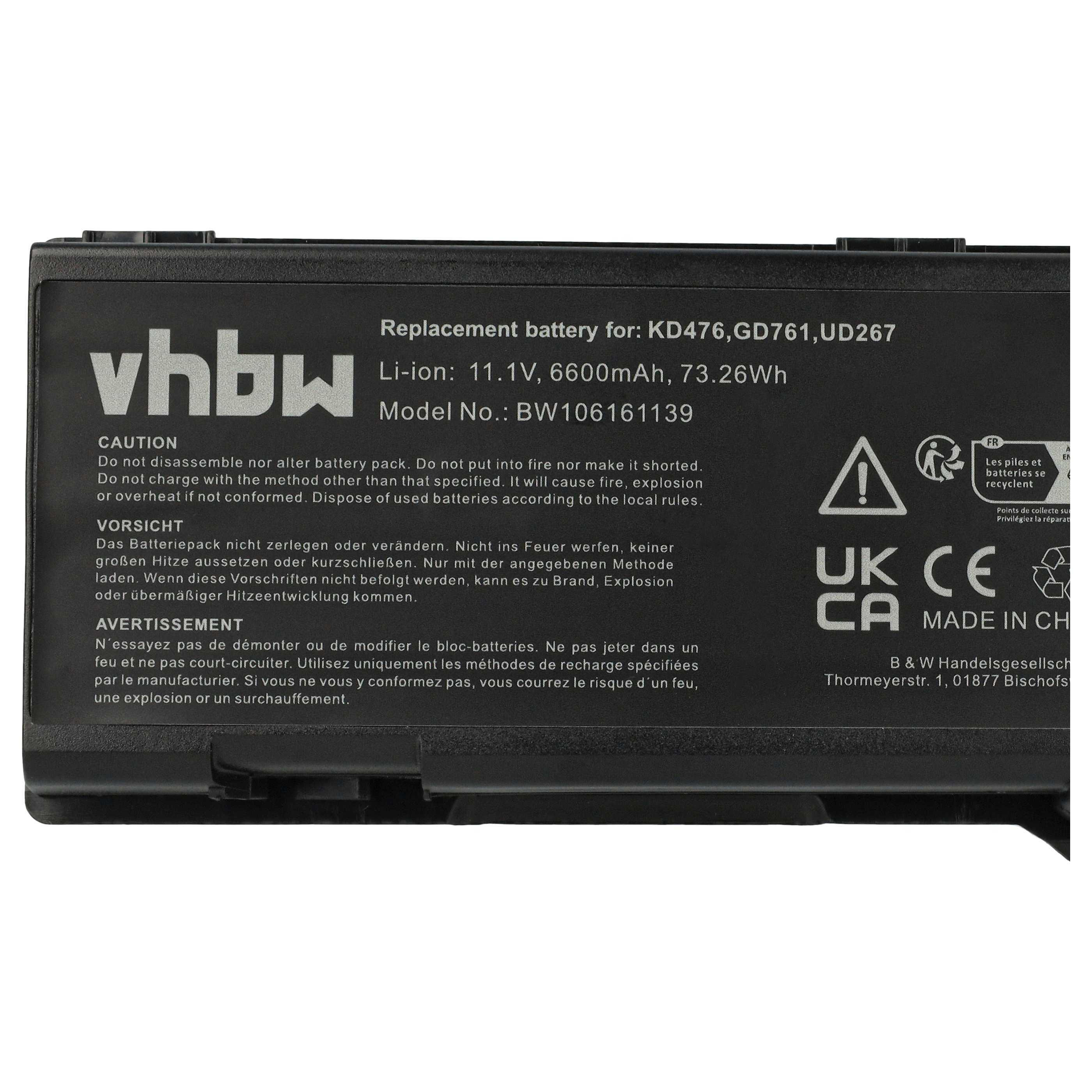 Akumulator do laptopa zamiennik Dell 0D5453, 0D5549, 0C5454, 0CR174, 0C5449 - 6600 mAh 11,1 V Li-Ion, czarny