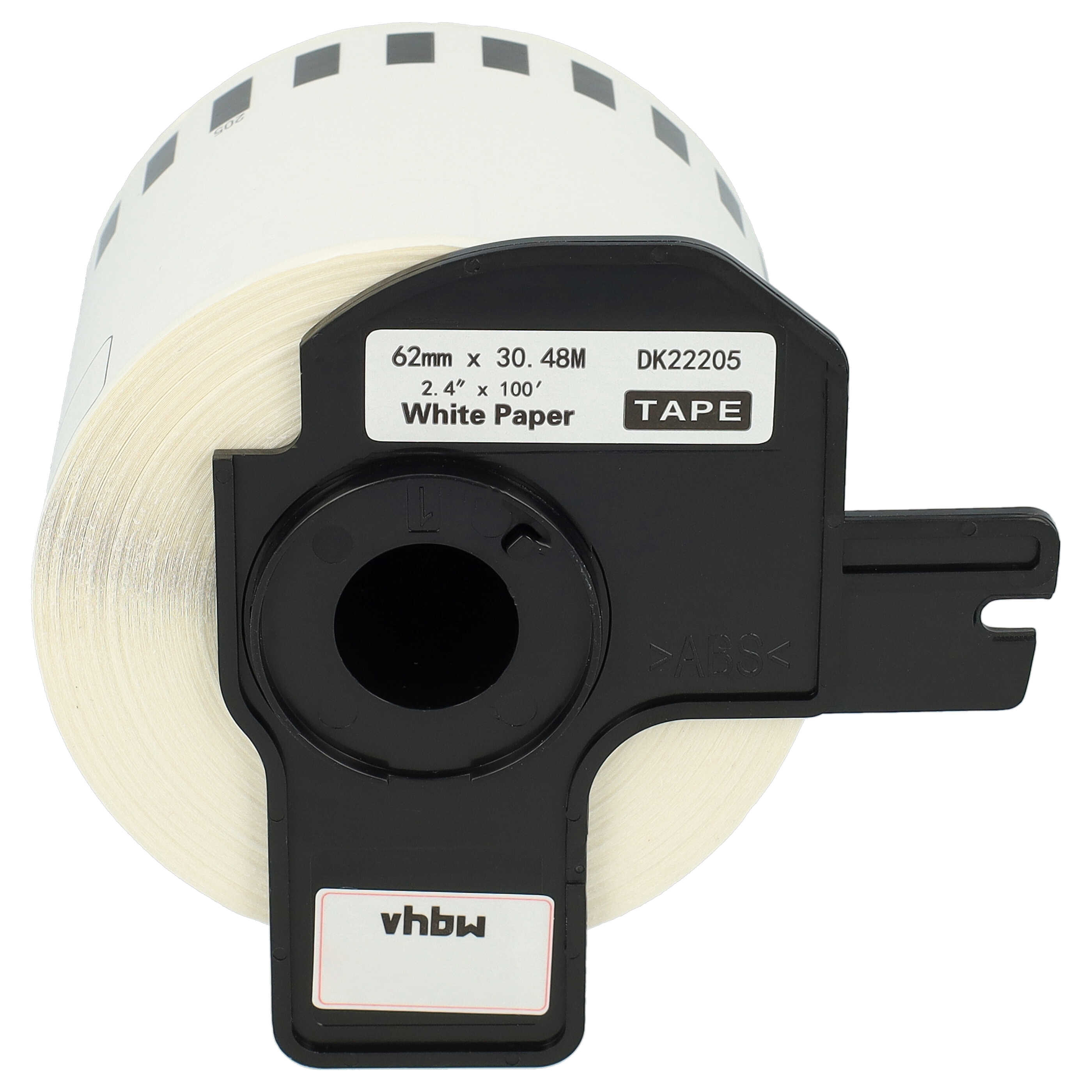 5x Label Roll replaces Brother DK-22205 Labeller - 62 mm x 30.48 m + Holder