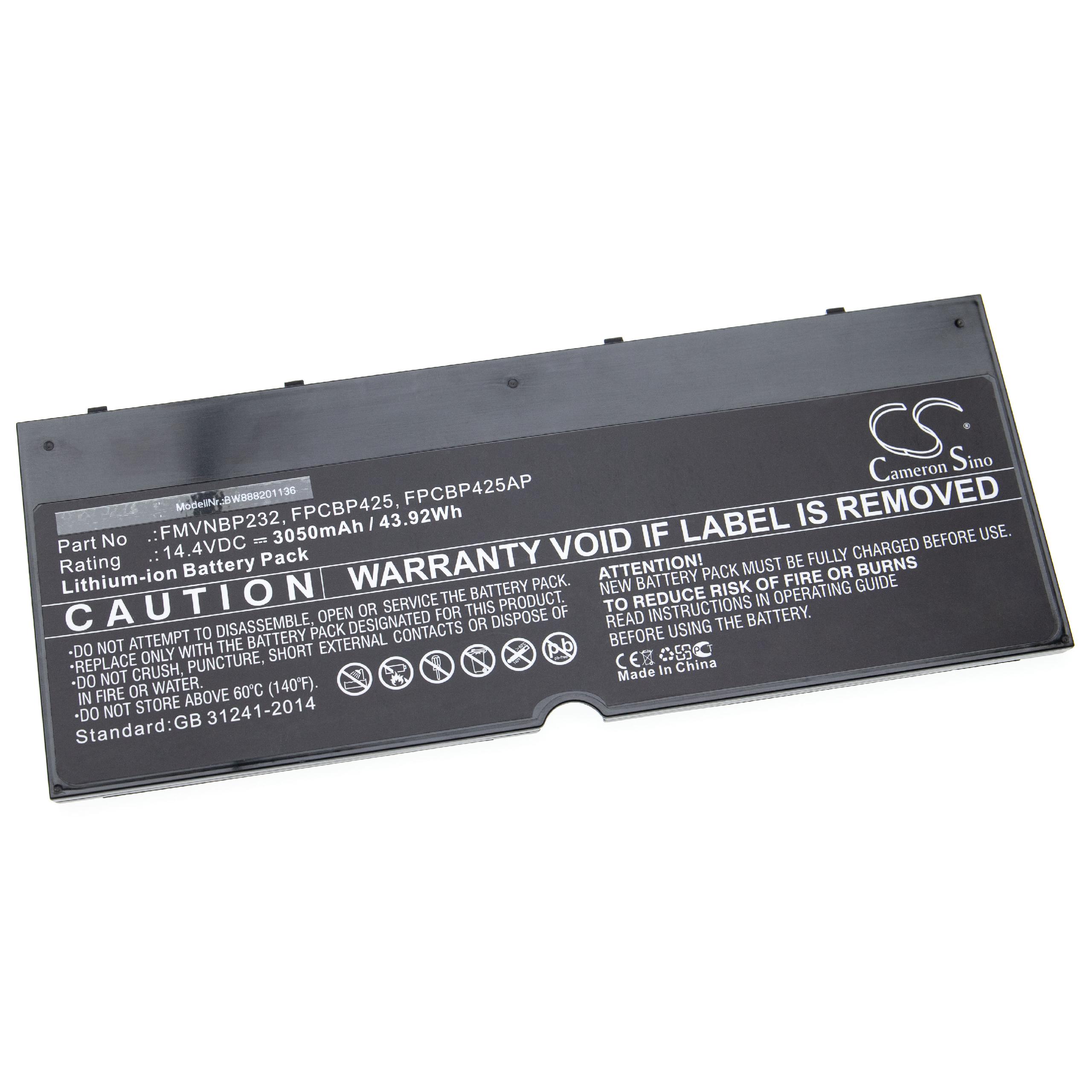 Batteria sostituisce Fujitsu CP651077-02, FMVNBP232, FPCBP425 per notebook Fujitsu - 3050mAh 14,4V Li-Ion nero