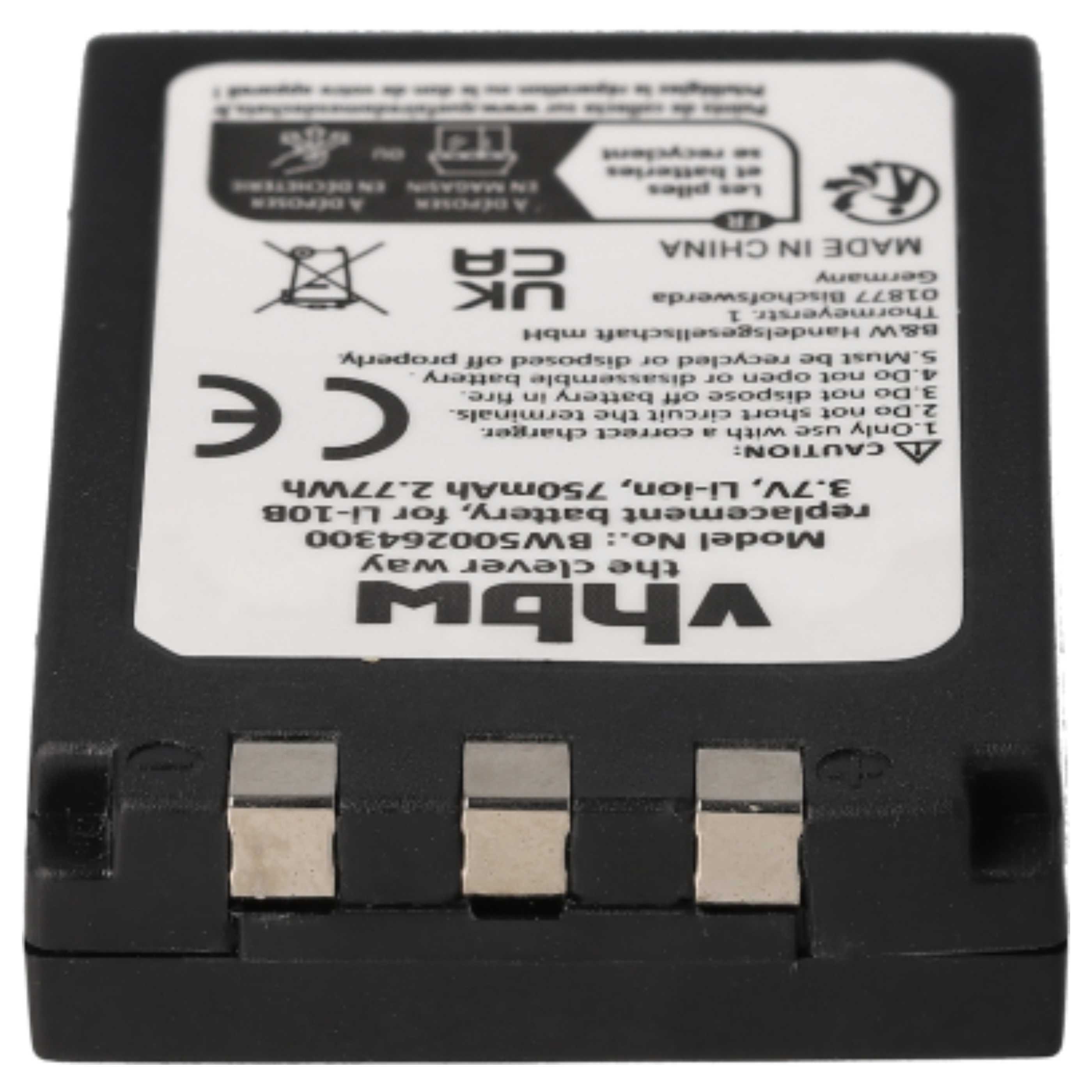 3x Battery replaces Olympus Li-12B, Li-10B - 750mAh, 3.7V, Li-Ion