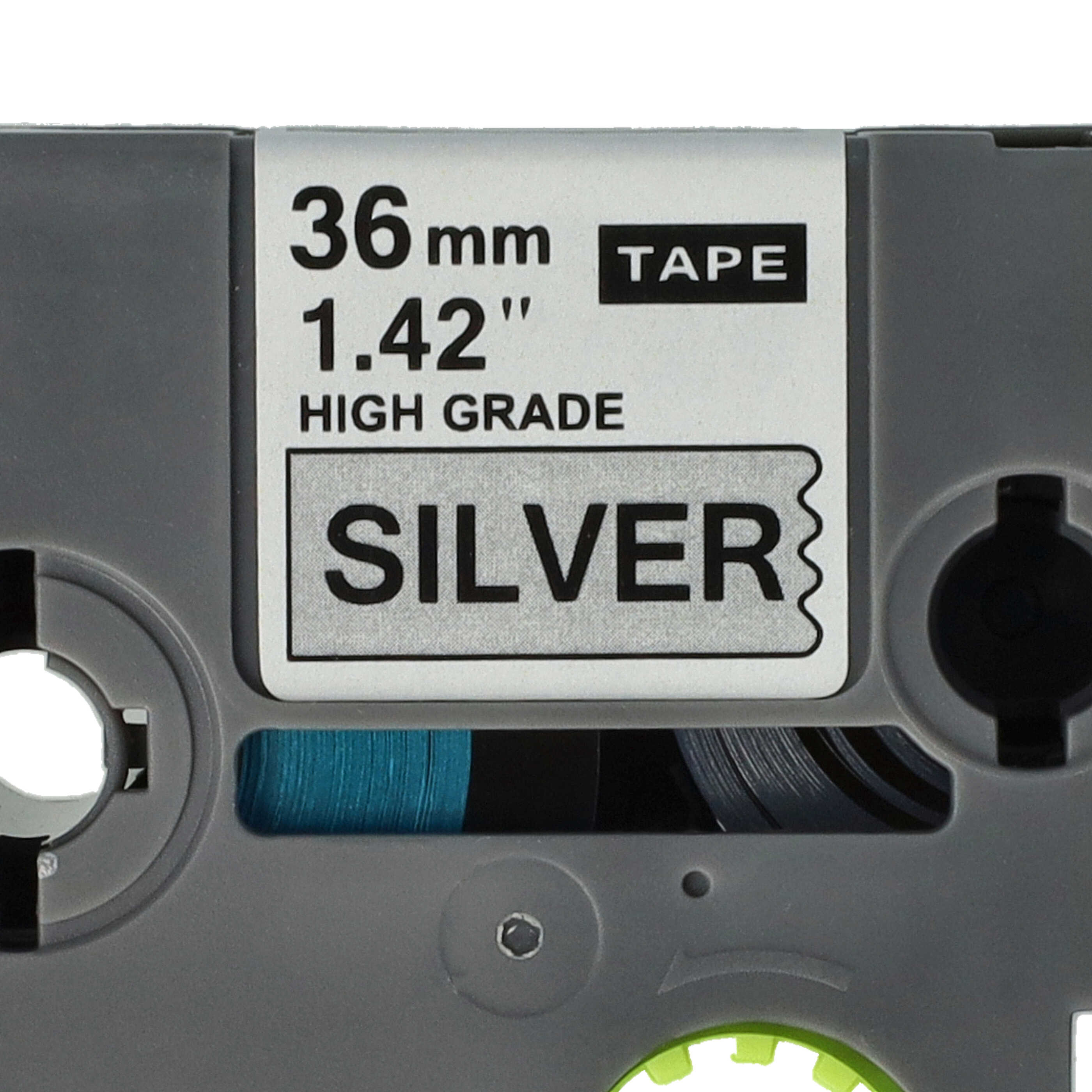 Cassette à ruban remplace Brother HGES961, AHe-S961, HGE-S961 - 36mm lettrage Noir ruban Argent, extra fort