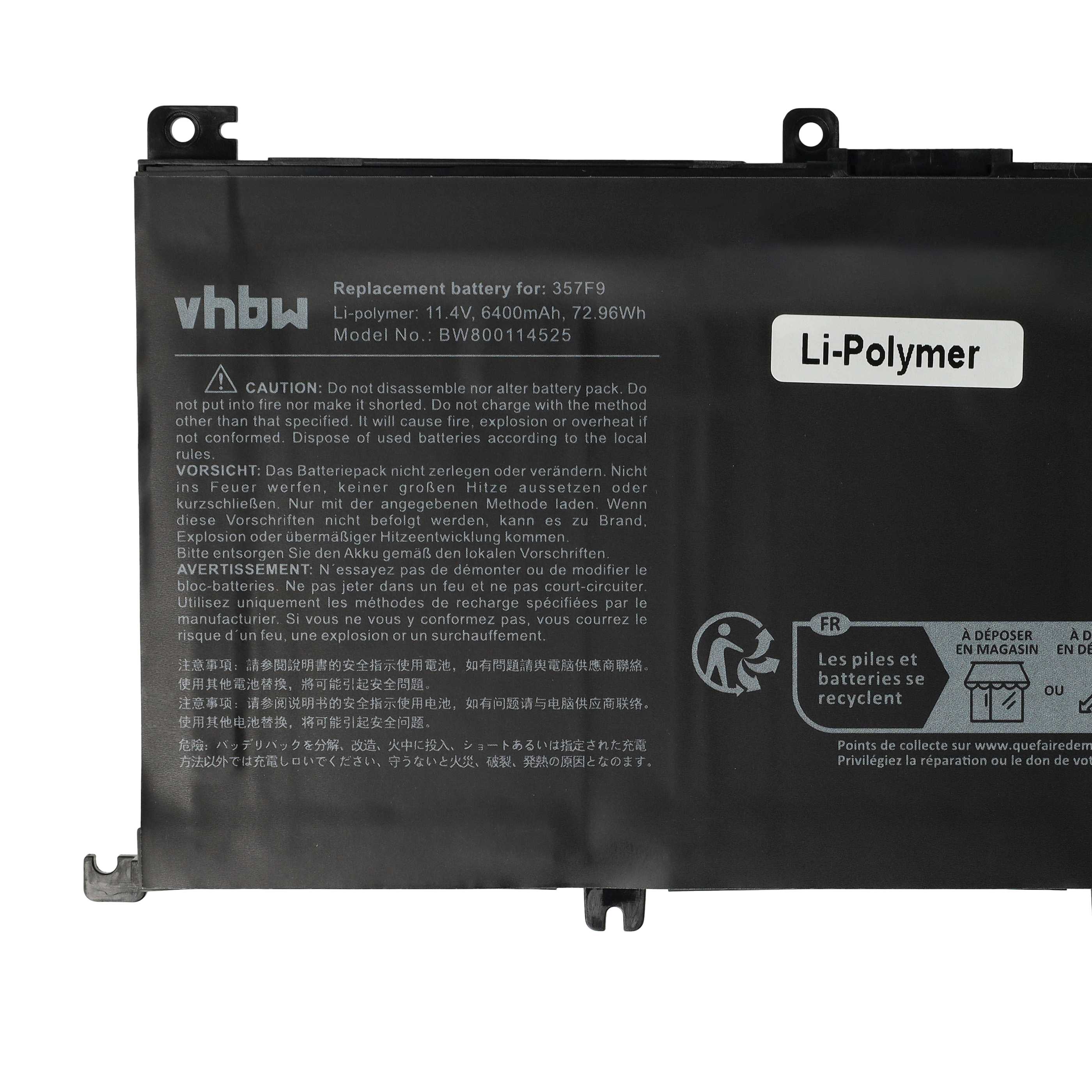 Batteria sostituisce Dell 71JF4, P57F002, 00GFJ6, 071JF4, 357F9 per notebook - 6400mAh 11,4V Li-Poly nero