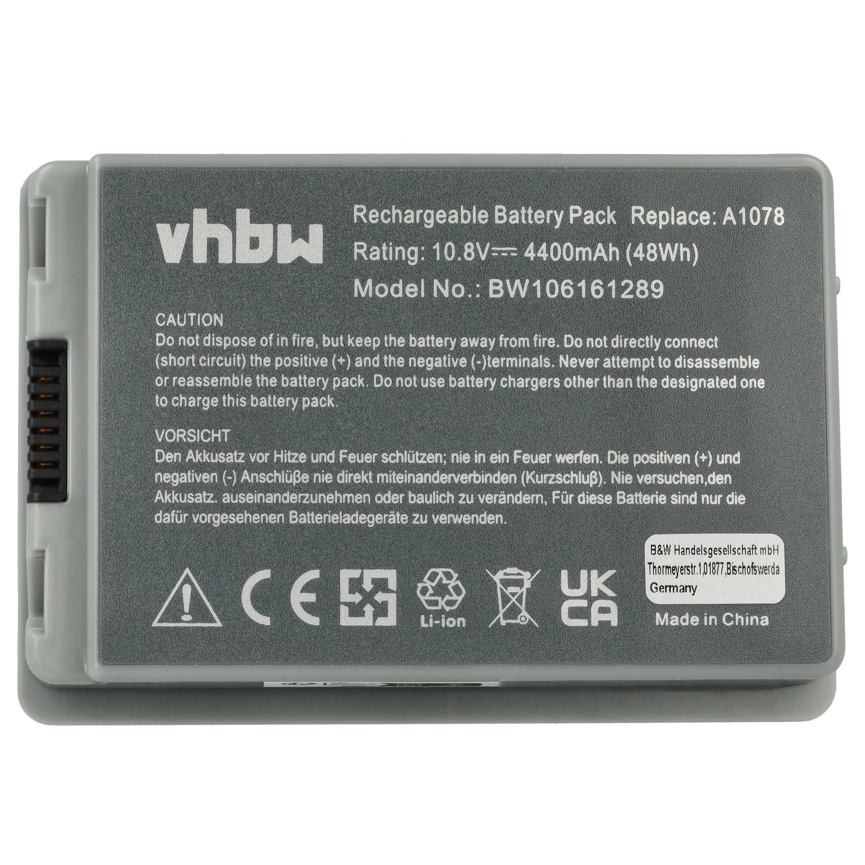 Notebook-Akku als Ersatz für Apple M9325G/A, A1148, A1045, A1078, M9325 - 4400mAh 10,8V Li-Ion, anthrazit-grau