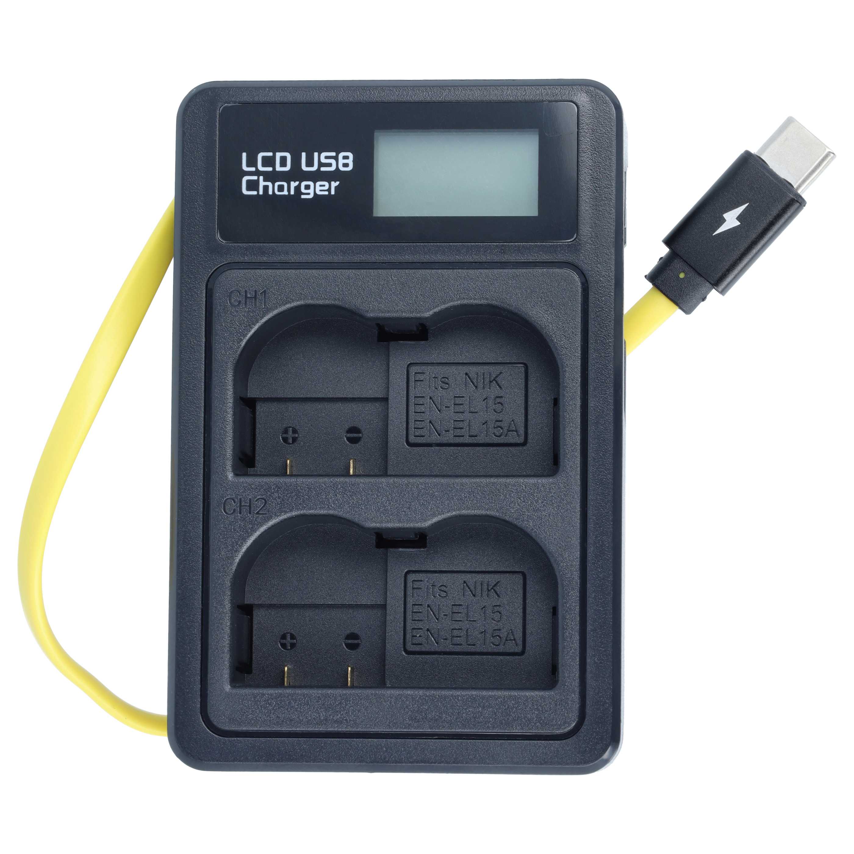 Battery Charger Micro-USB + USB-C + Cable Micro-USB replaces Nikon MH-25 for Nikon Digital Camera 8.4 V