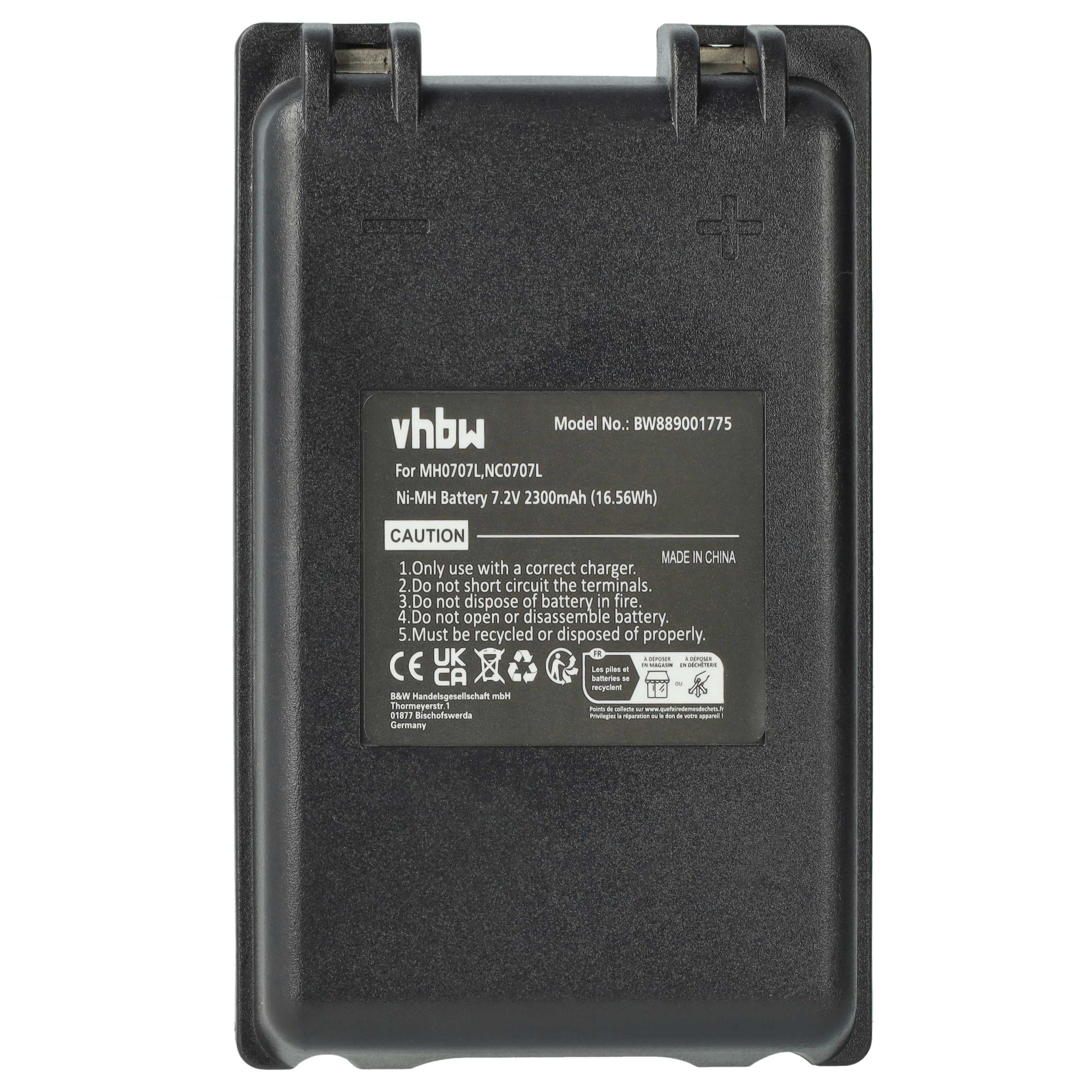 Battery (5 Piece) as Replacement for Autec MH0707L, NC0707L Remote Control - 2300 mAh 7.2 V NiMH