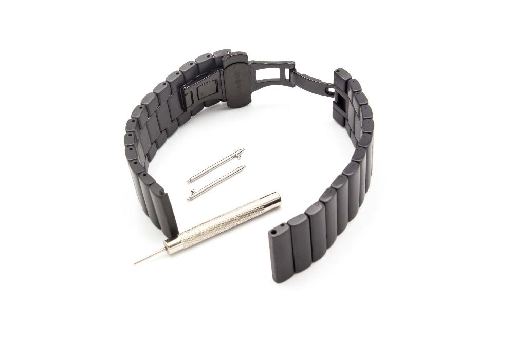 Bracelet pour montre intelligente LG - 19 cm de long, 22mm de large, acier inoxydable, noir