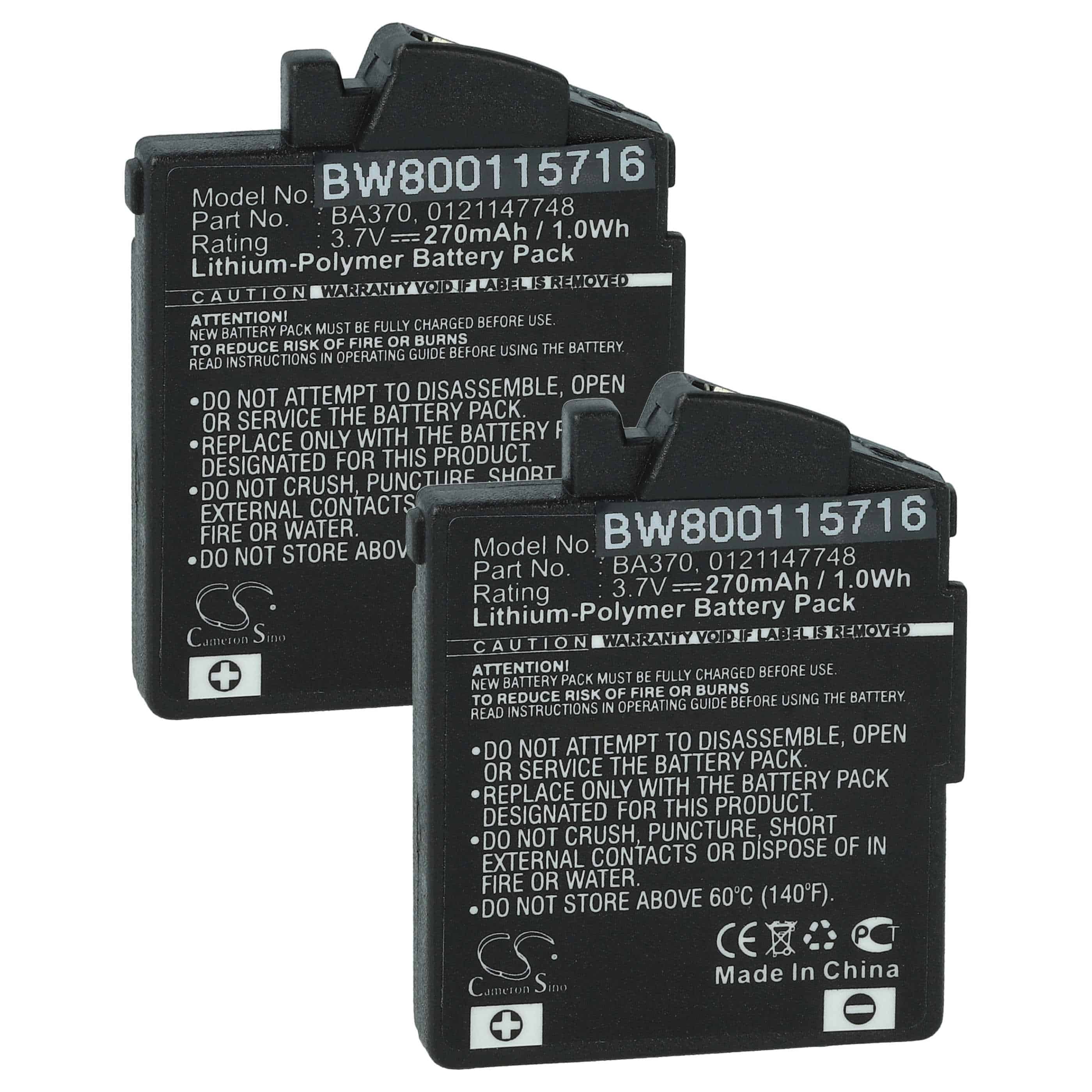 Batteries (2x pièces) remplace Sennheiser 0121147748, BA370 pour casque audio - 270mAh 3,7V Li-polymère