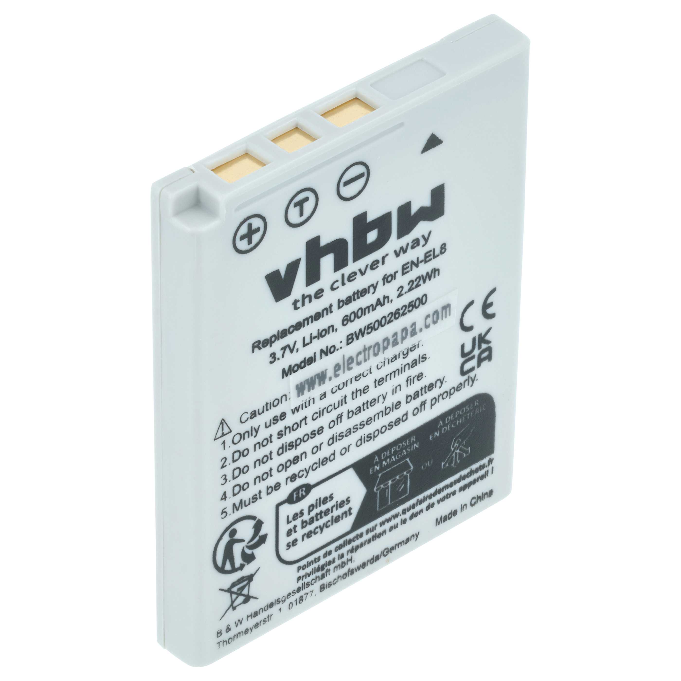 Battery replaces Nikon EN-EL8 - 600mAh, 3.6V, Li-Ion