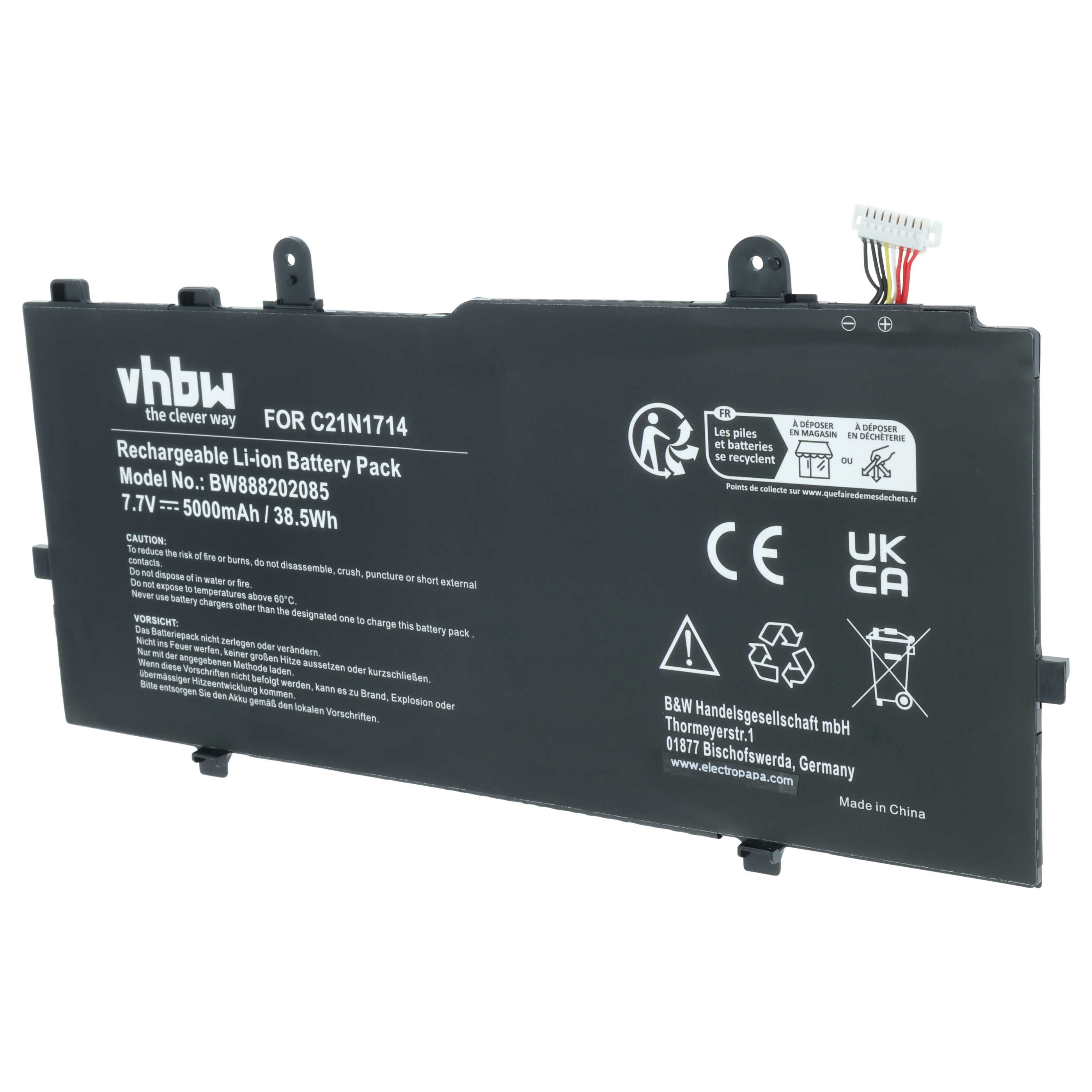 Akumulator do laptopa zamiennik Asus C21N1714, 0B200-02740000 - 5000 mAh 7,7 V LiPo, czarny