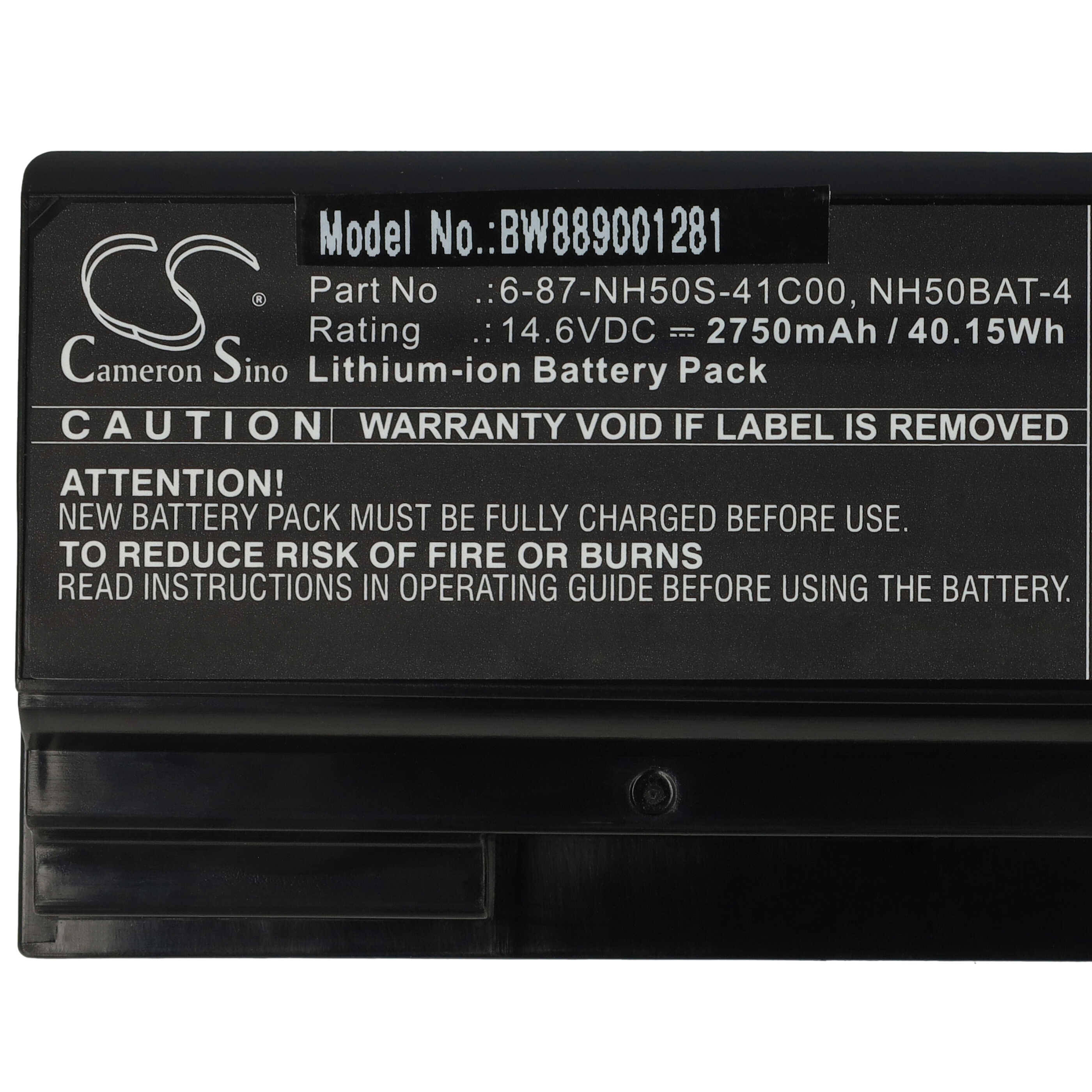 Batería reemplaza Clevo NH50BAT-4, 6-87-NH50S-41C00 para notebook Gigabyte - 2750 mAh 14,6 V Li-Ion