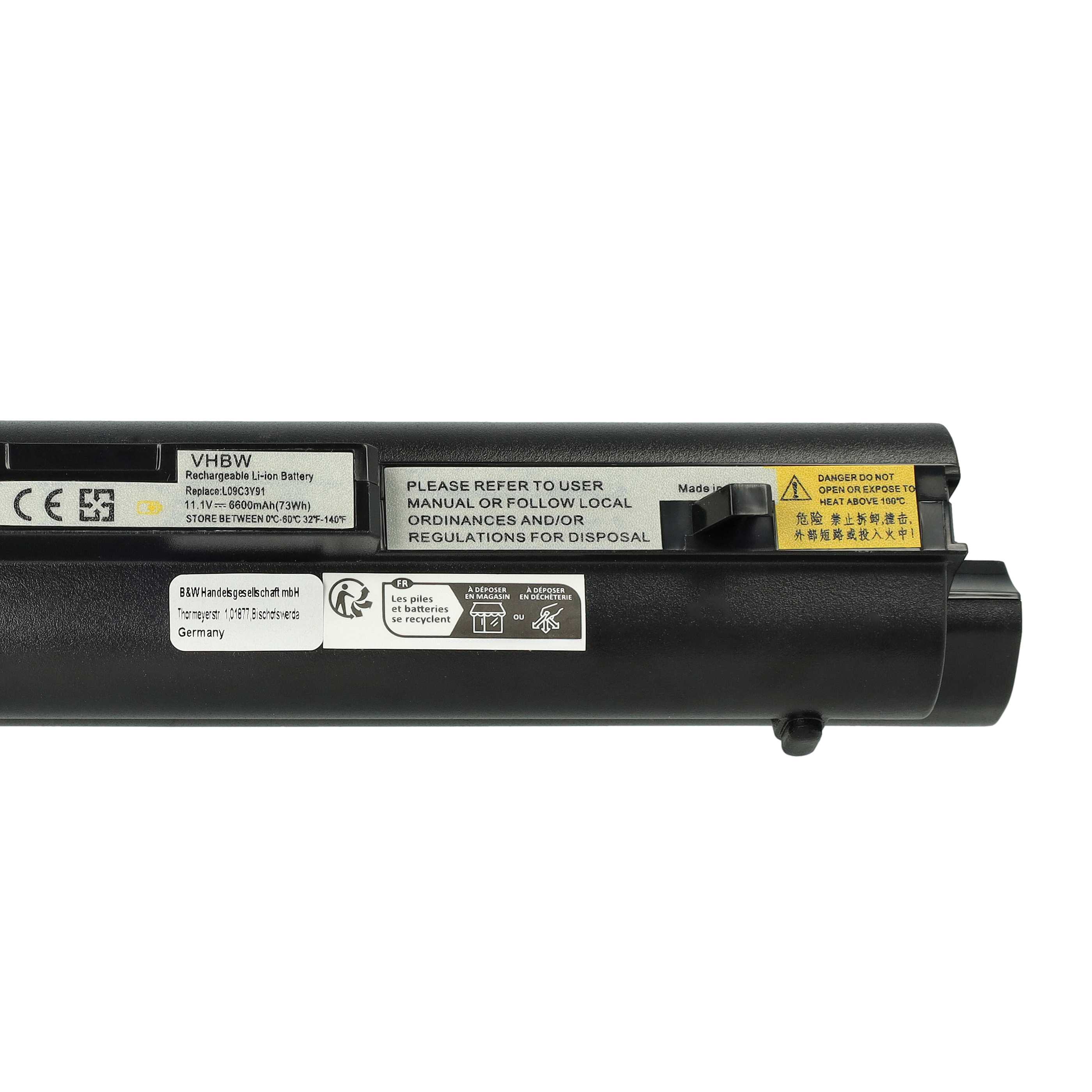 Batterie remplace Lenovo 55Y9382, 55Y9383, 57Y6273 pour ordinateur portable - 6600mAh 11,1V Li-ion, noir