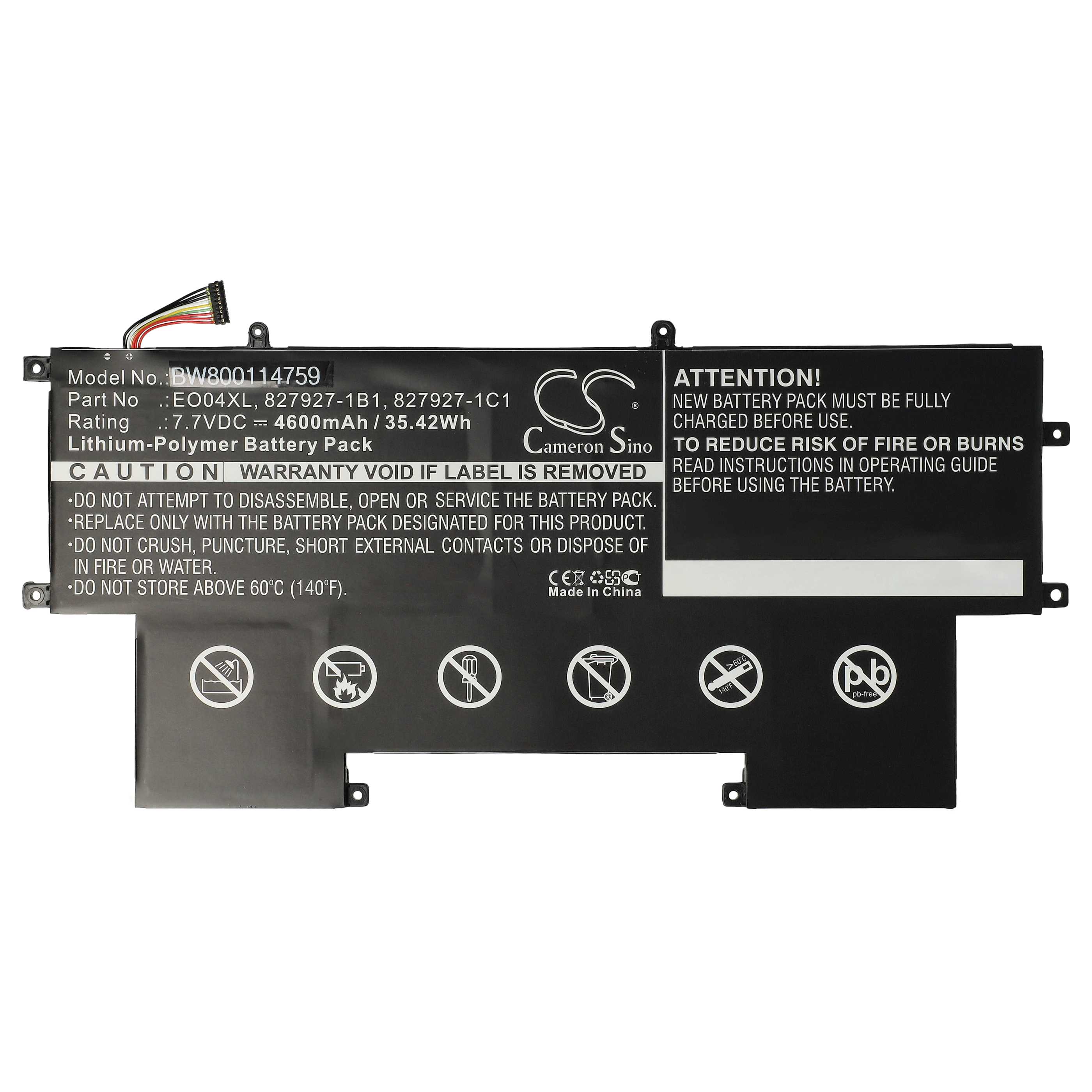 Akumulator do laptopa zamiennik HP 827927-1C1, 828226-005, 827927-1B1, E004XL - 4600 mAh 7,7 V LiPo, czarny