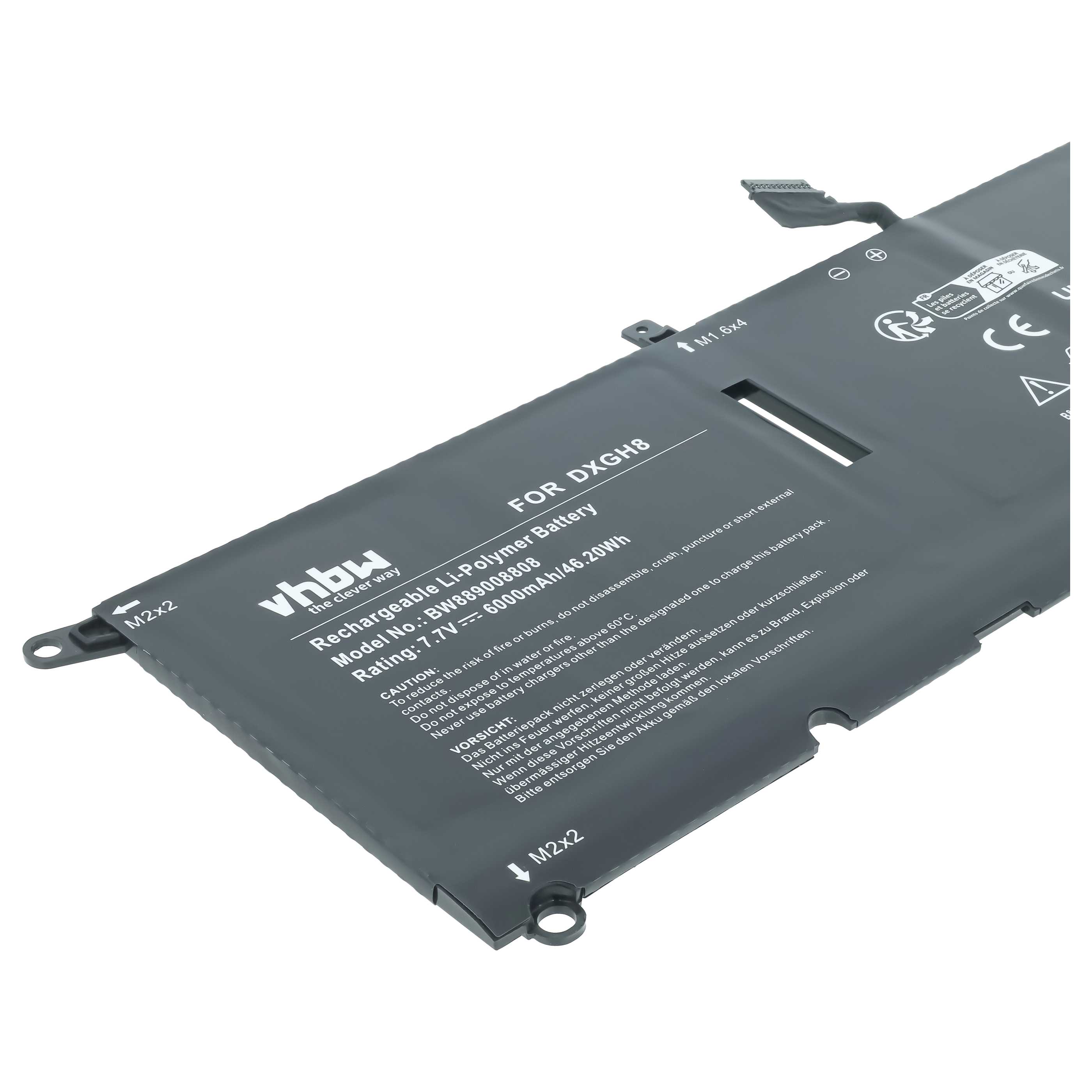 Batería recargable reemplaza Dell DXGH8, G8VCF, 0H754V para notebook - 6000 mAh 7,7 V Li-Polímero