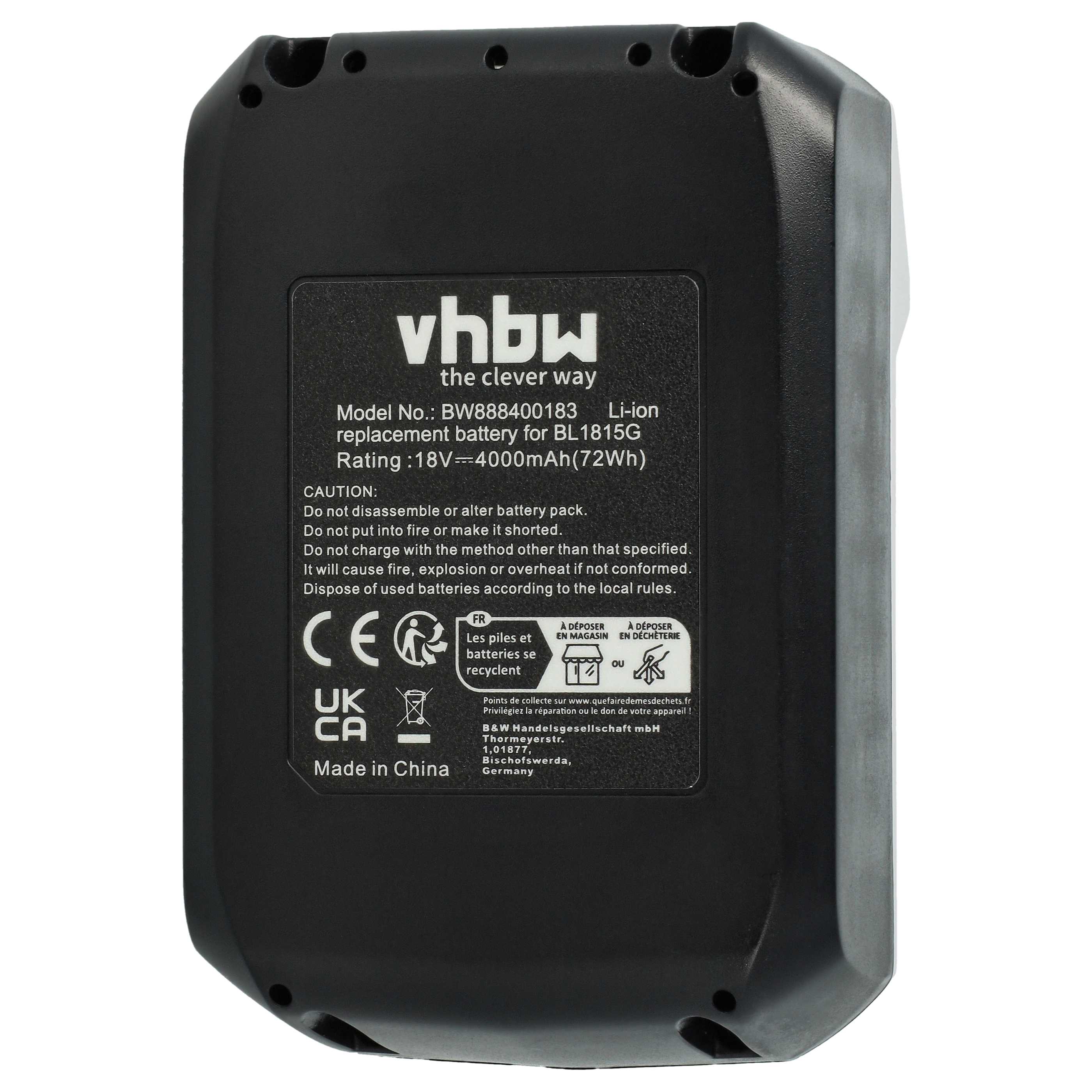 3x Battery replaces Makita 195608-4, 198186-3, 196367-3, BL1813G Electric Power Tool - 4000 mAh, 18 V, Li-Ion