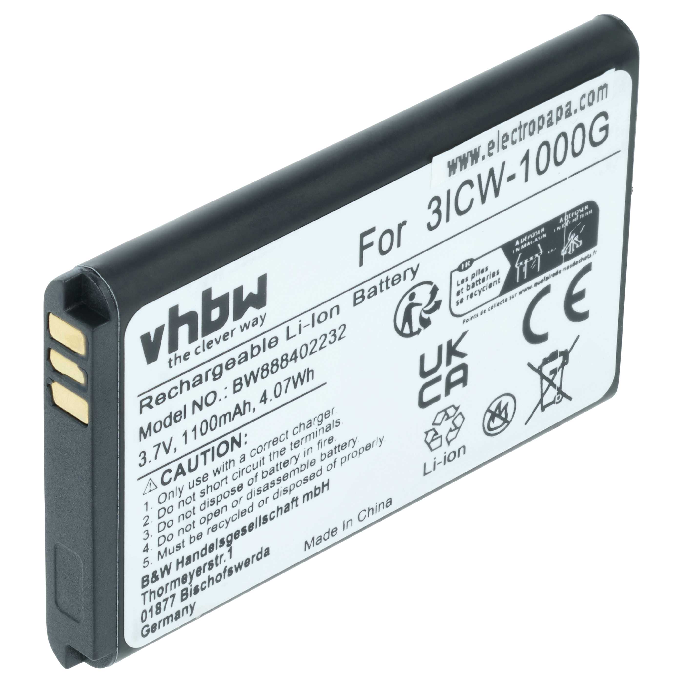 Batterie remplace UniData / Incom 3ICW-1000G pour téléphone SIP UniData / Incom - 1100mAh 3,7V Li-ion