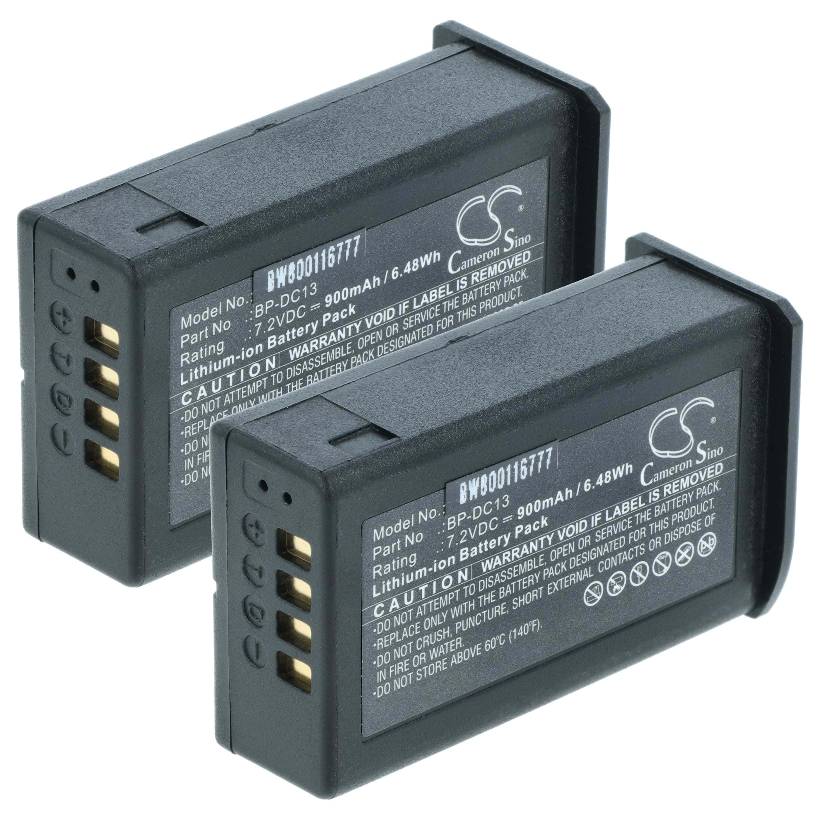 2x Battery replaces Leica BP-DC13 - 900mAh, 7.2V, Li-Ion