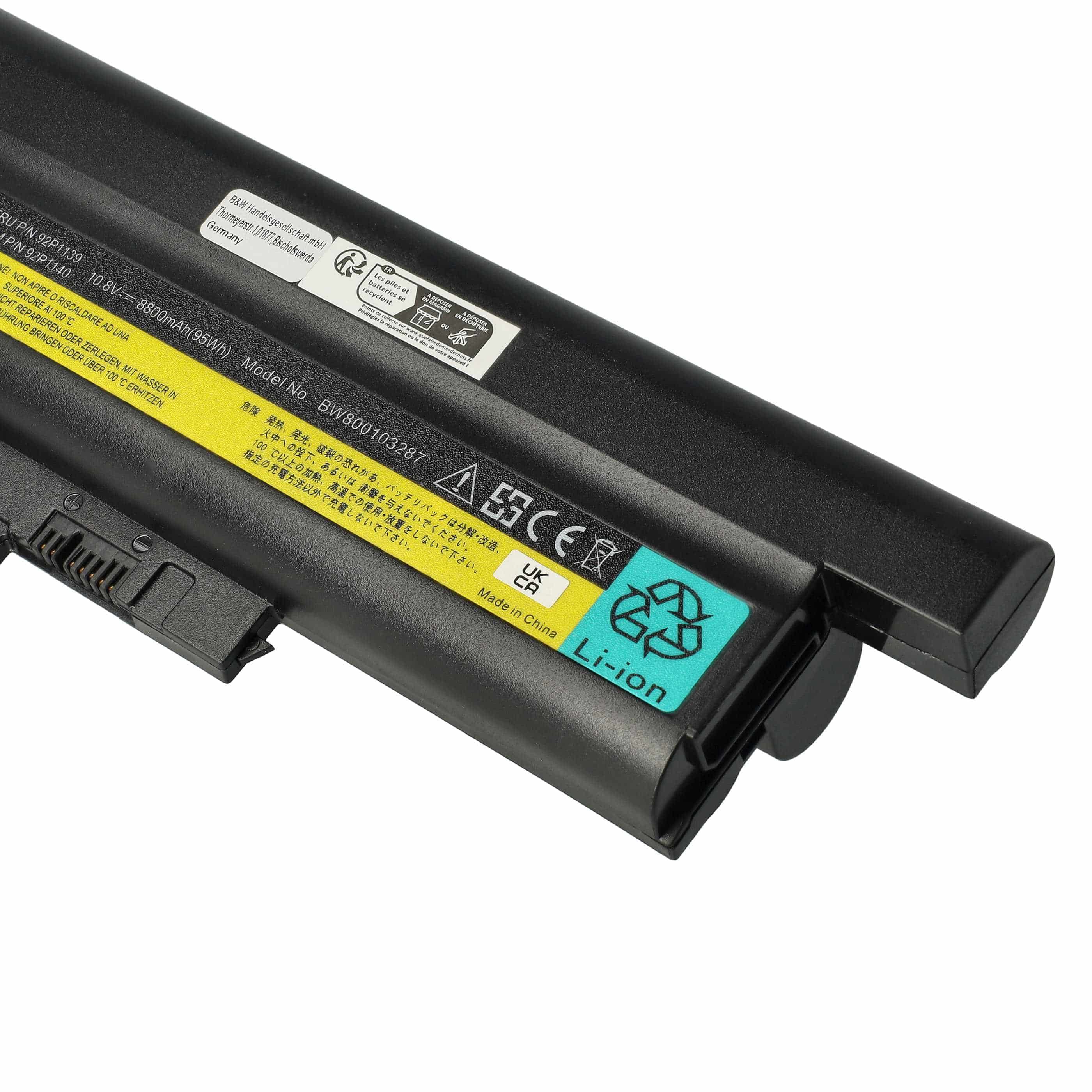 Batería reemplaza IBM / Lenovo 40Y6797, 40Y6798, 40Y6799, 40Y6795 para notebook - 8800 mAh 10,8 V Li-Ion negro