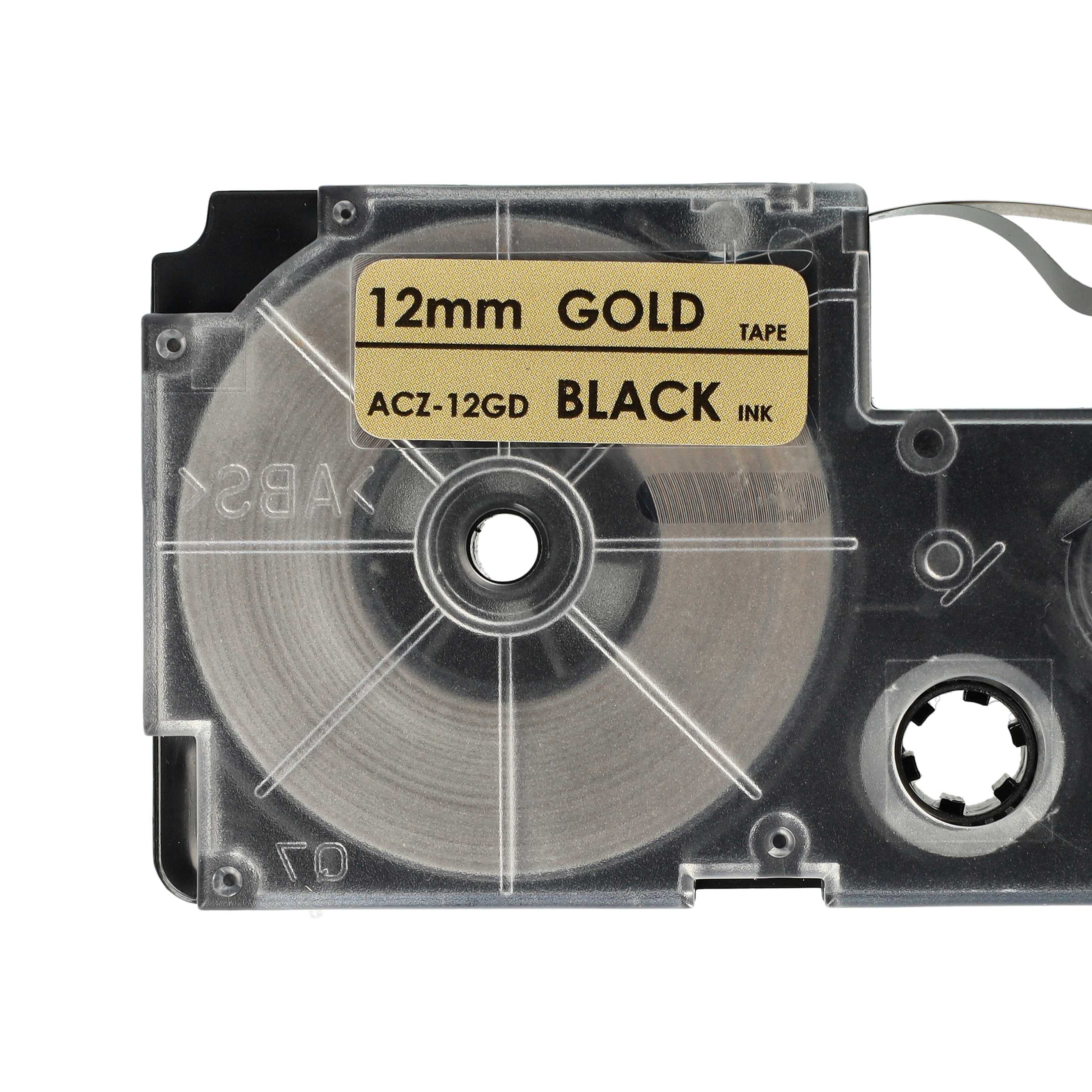 Label Tape replaces Casio XR-12GD, XR-12GD1 - 12 mm Black to Gold