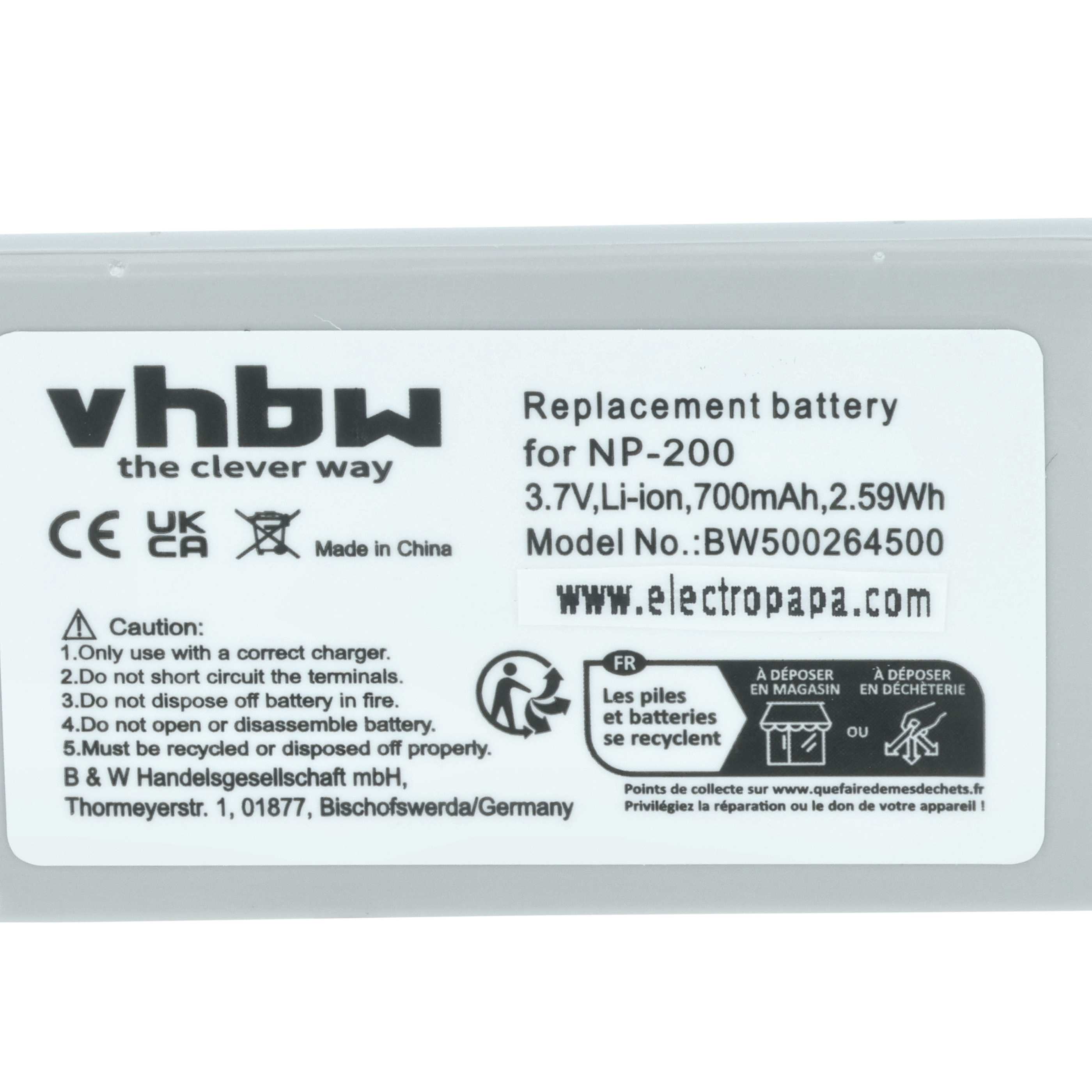 Videocamera Battery replaces Minolta NP-200 - 700 mAh 3.7 V Li-Ion