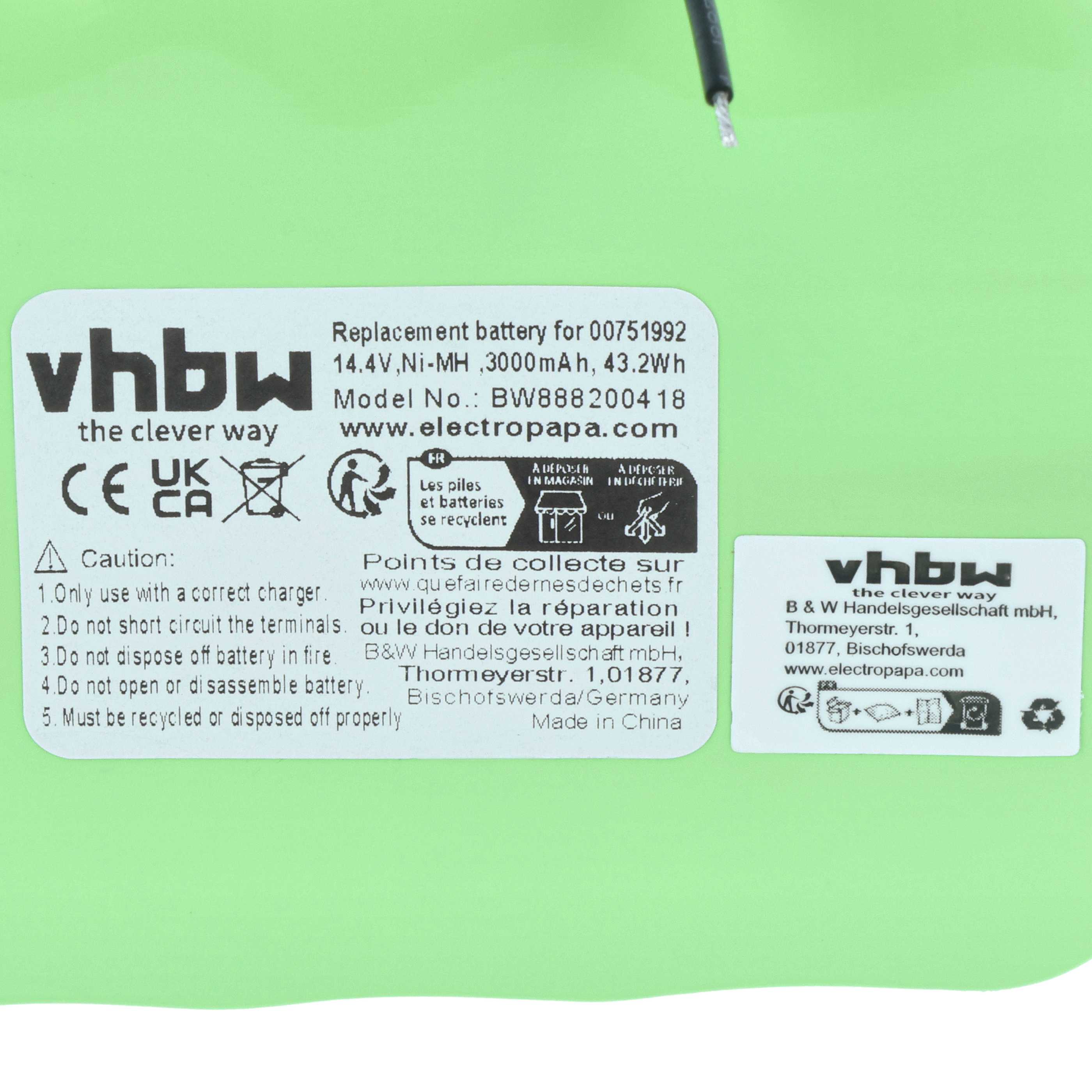 Akku als Ersatz für Bosch GPRHC18SV007, GP180SCHSV12Y2H, FD8901, 00751992 für Bosch - 3000mAh 14,4V NiMH