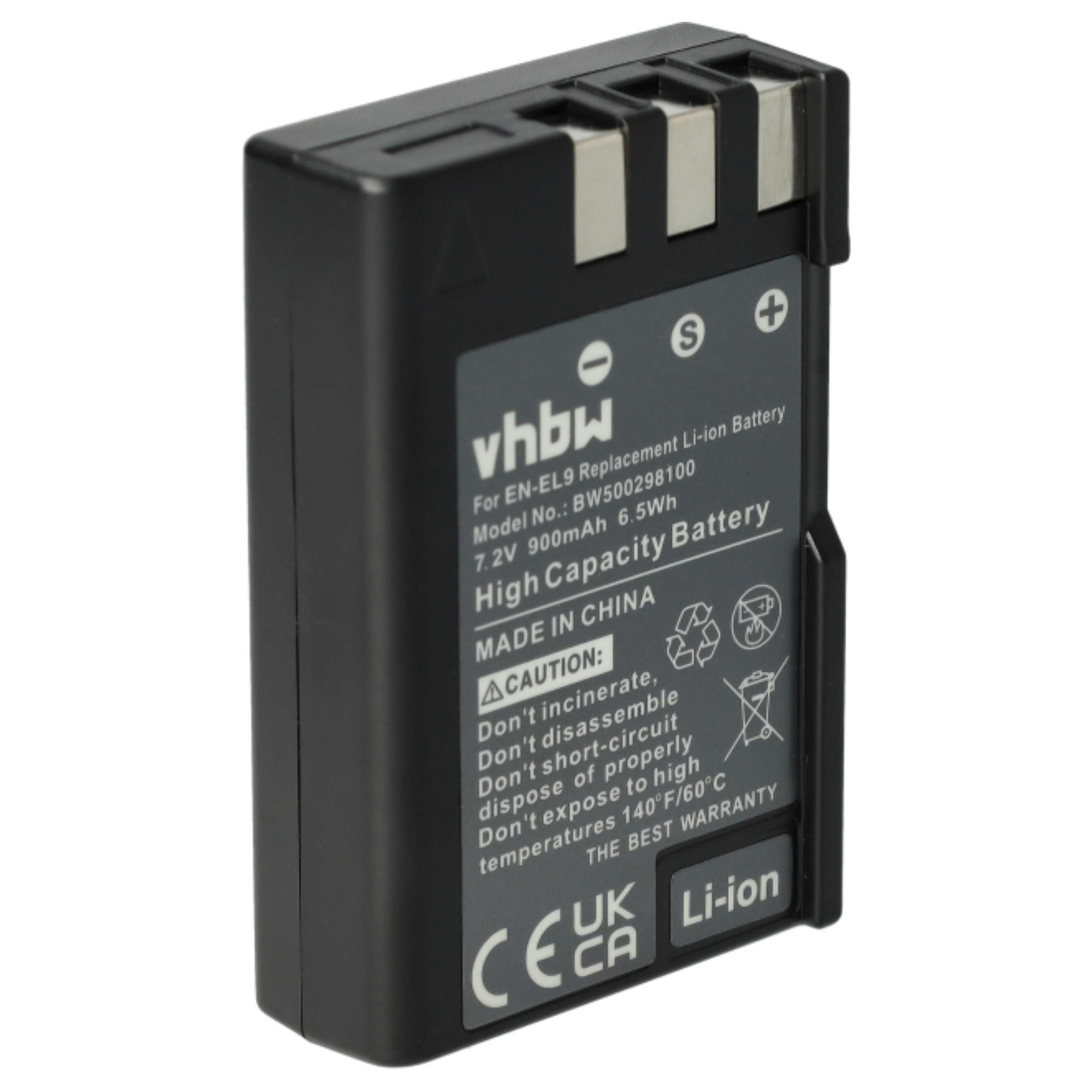 3x Battery replaces Nikon EN-EL9a, EN-EL9E, EN-EL9 - 900mAh, 7.2V, Li-Ion