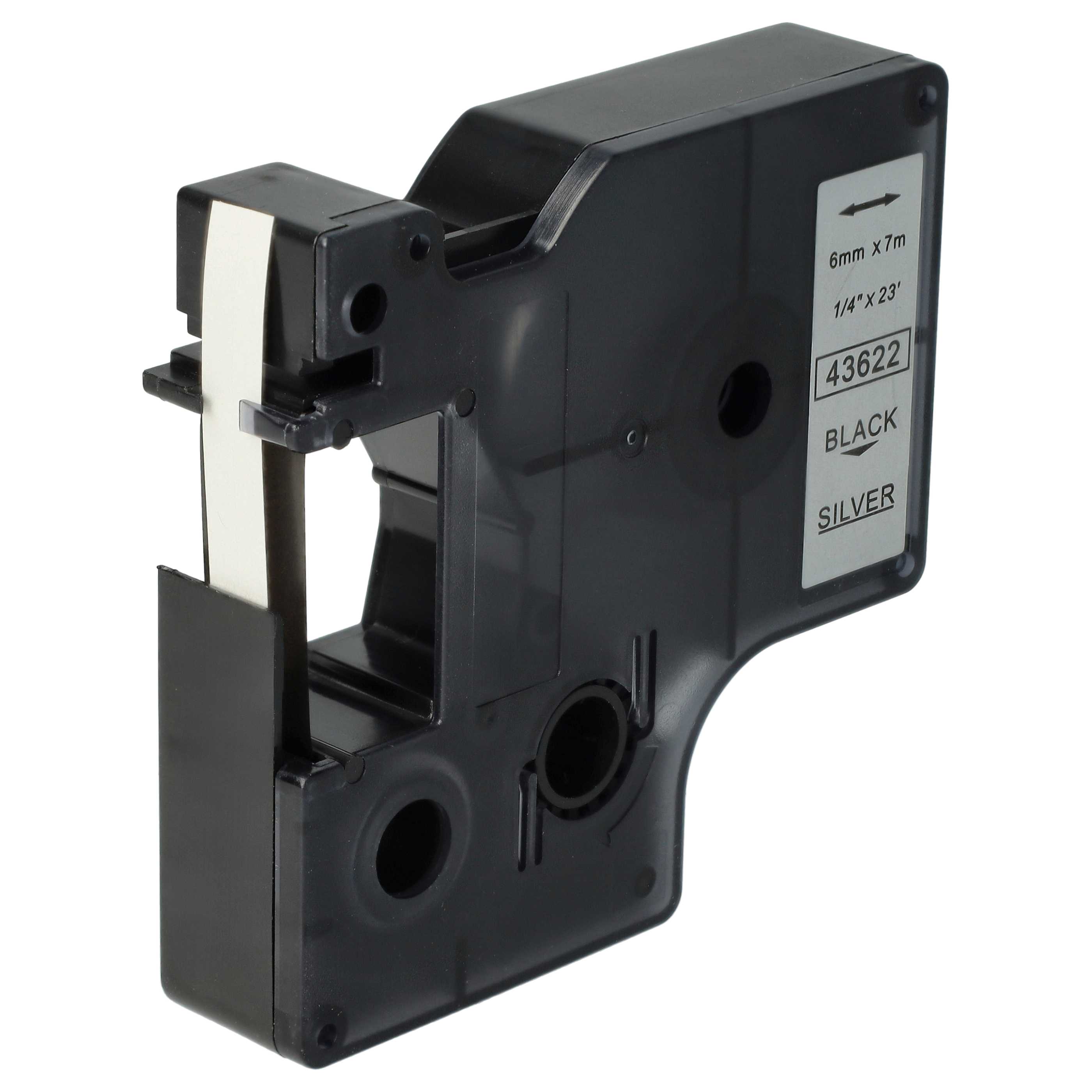 Label Tape replaces Dymo D1, 43622 - 6 mm Black to Silver