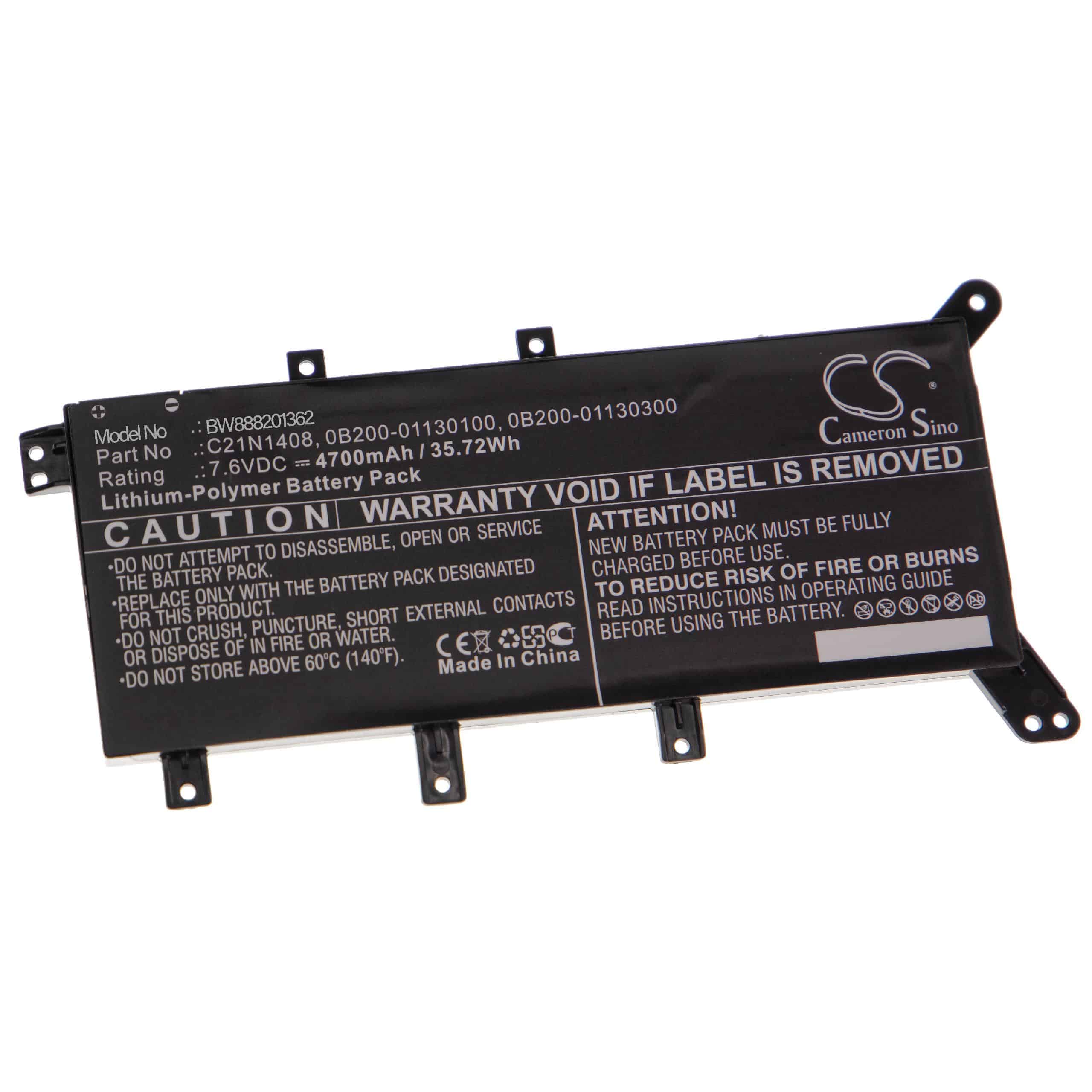 Batterie remplace Asus 0B200-01130100 pour ordinateur portable - 4700mAh 7,6V Li-polymère, noir