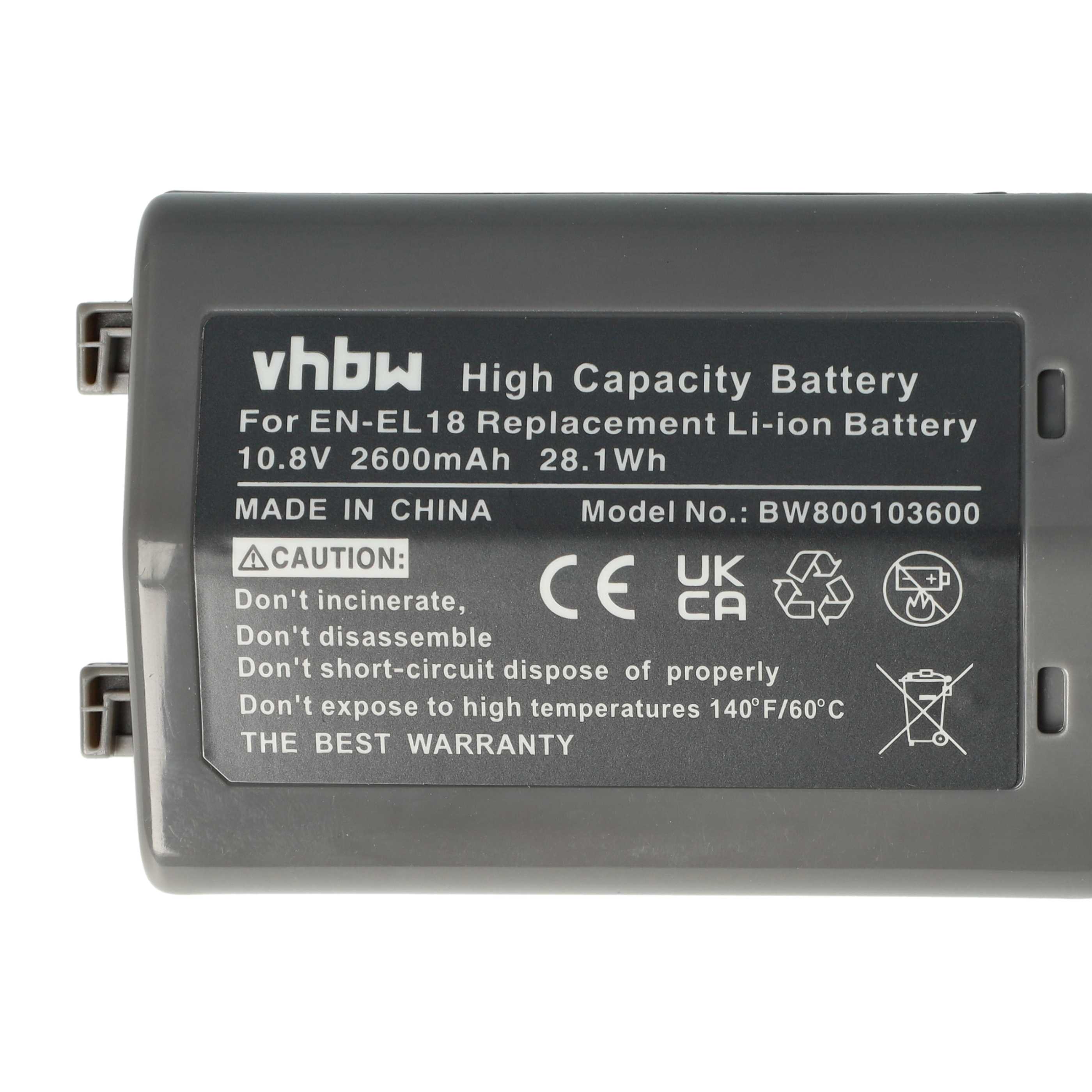 2x Battery replaces Nikon EN-EL18 - 2600mAh, 10.8V, Li-Ion with Info Chip