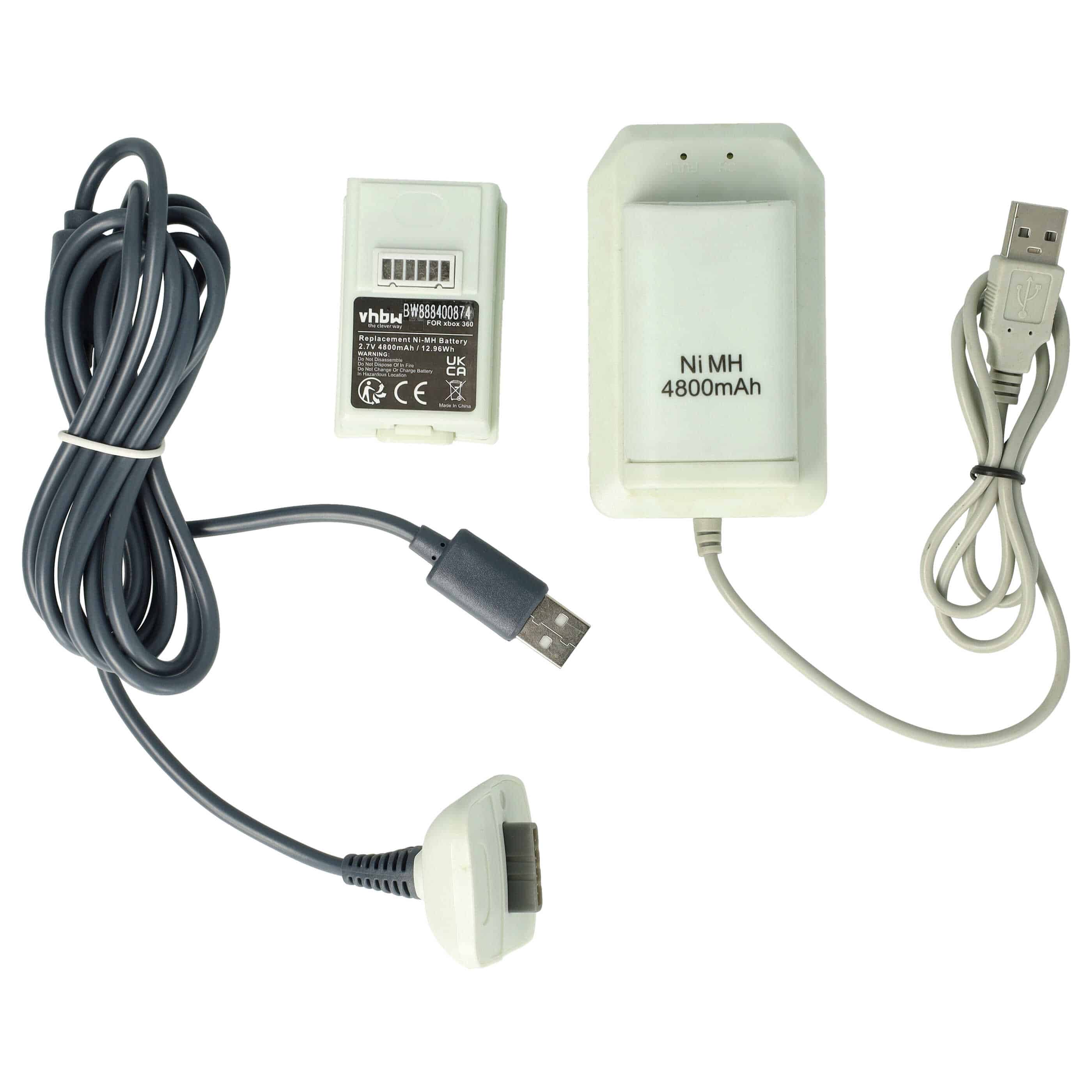 vhbw kit Play&Charge - 1x caricabatterie, 1x cavo di alimentazione, 2x batteria nero / bianco / grigio