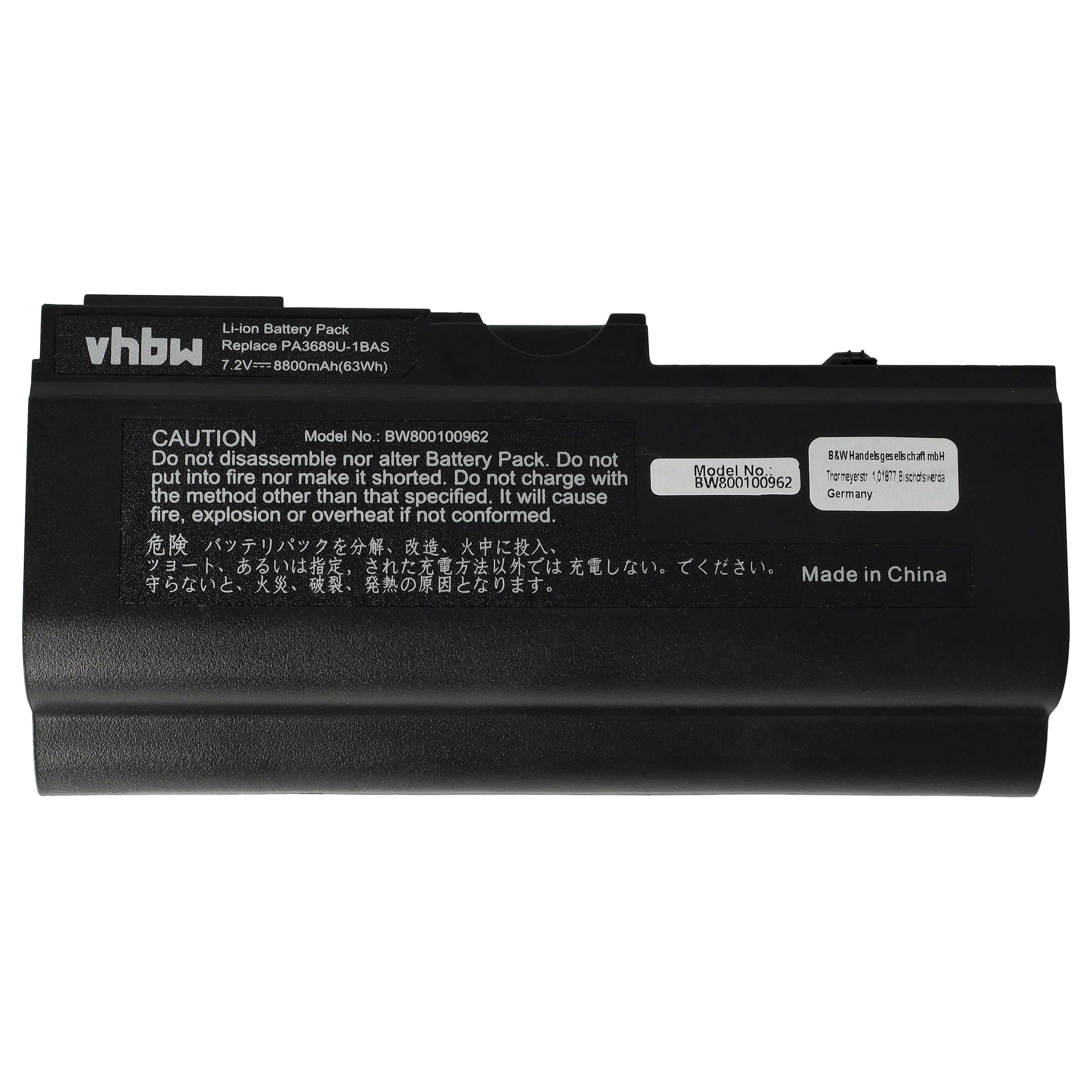 Akumulator do laptopa zamiennik Toshiba PA3689U-1BAS, PA3689U-1BRS, PA3689 - 8800 mAh 7,4 V Li-Ion, czarny