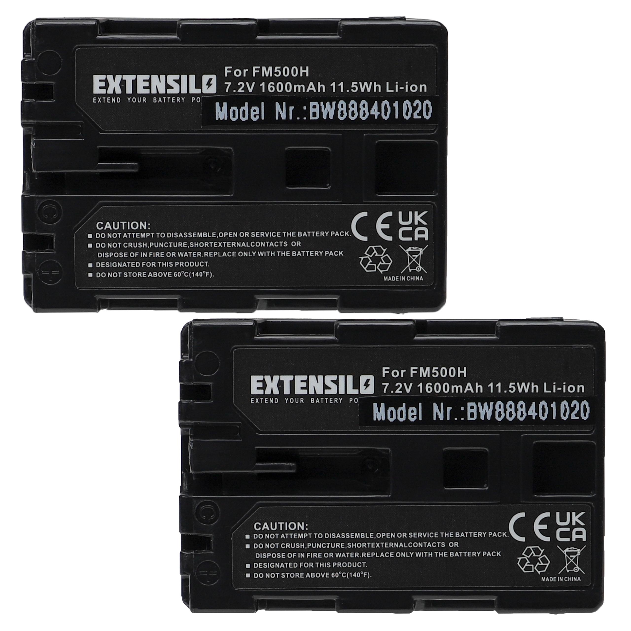Battery (2 Units) Replacement for Sony NP-FM500H - 1600mAh, 7.2V, Li-ion