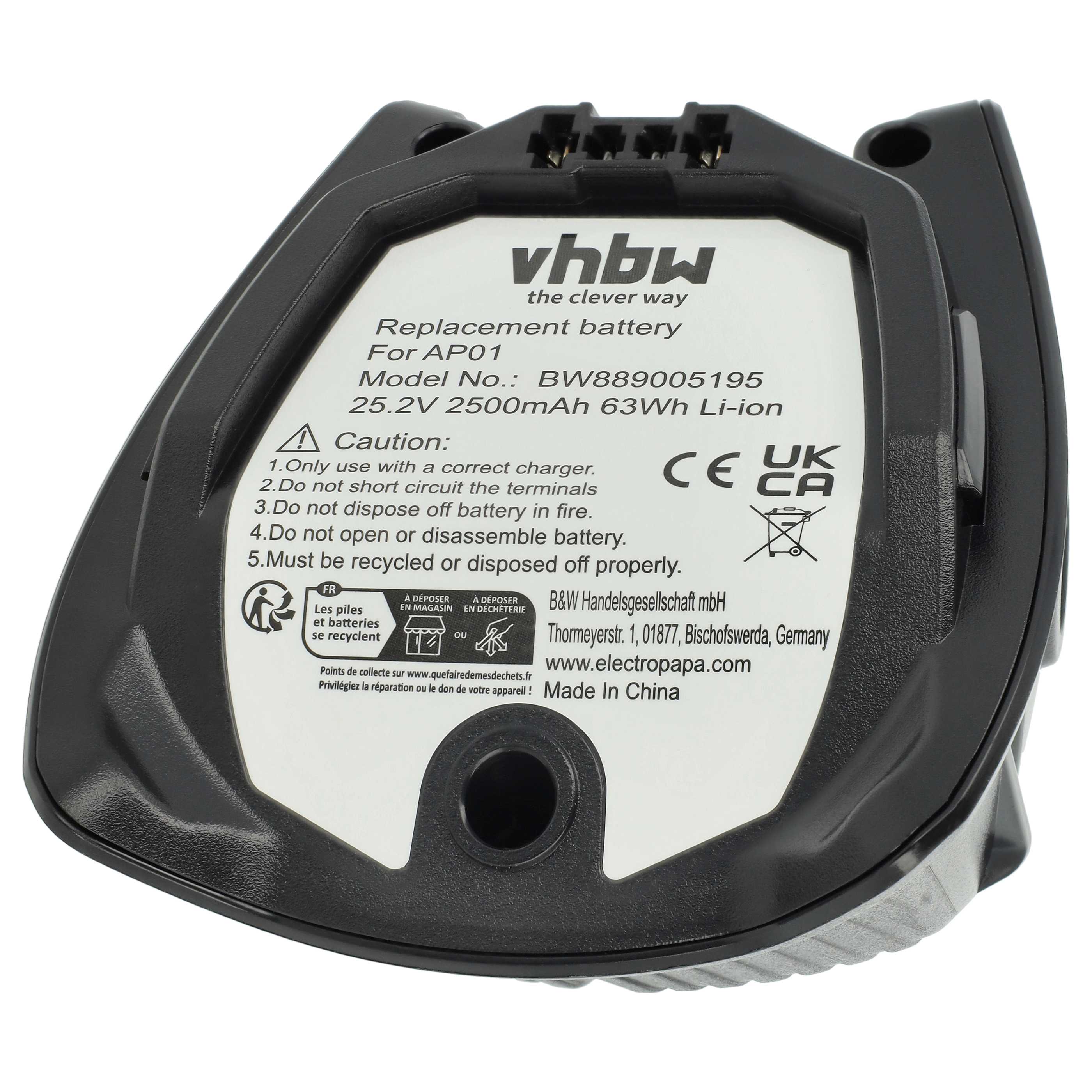 Battery replaces AP01, HX-LA, 1010042, AP02, HS19, 11384710 for Miele 2500mAh, 25.2V, Li-Ion