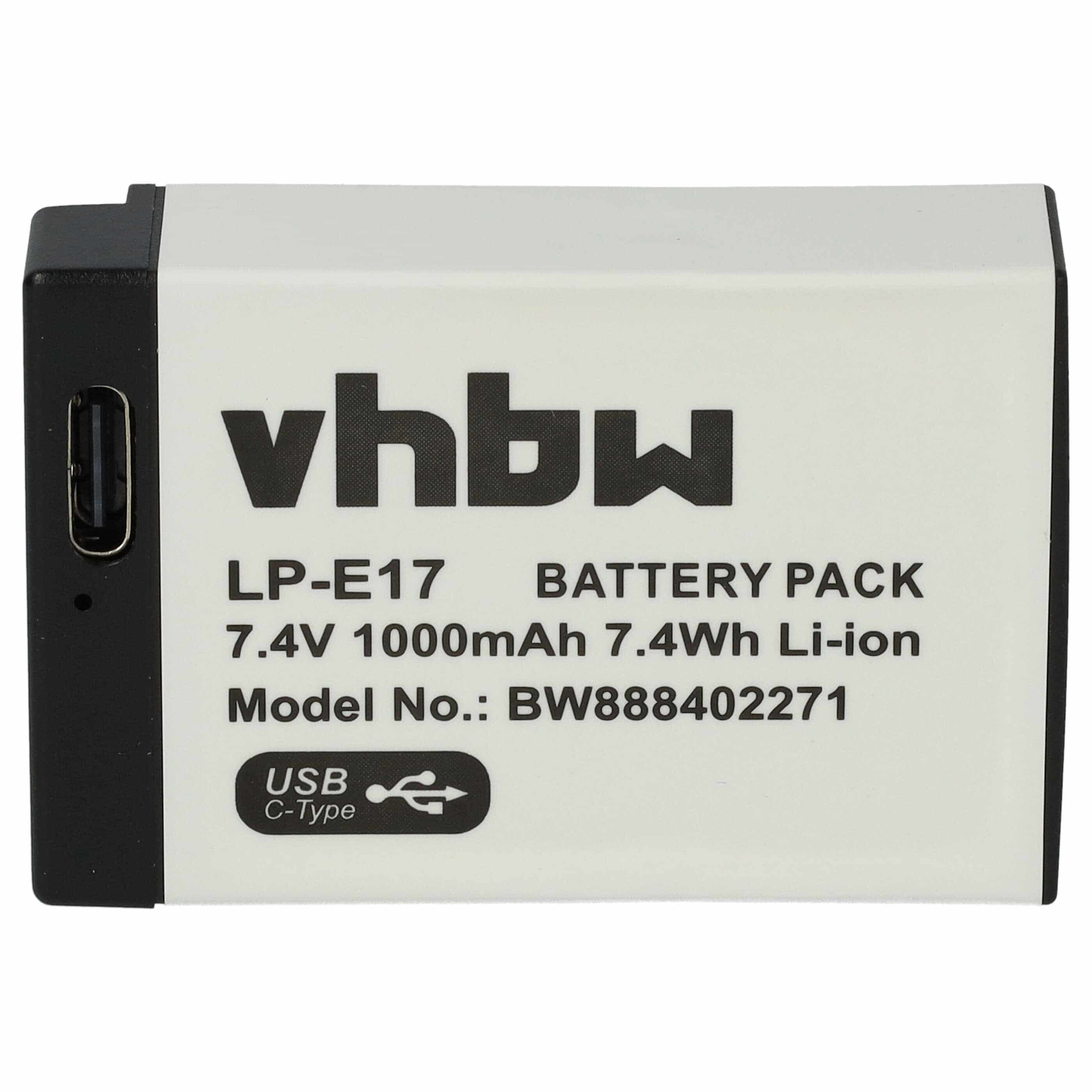 Batterie remplace Canon LP-E17 pour appareil photo - 1000mAh 7,4V Li-ion - USB-C