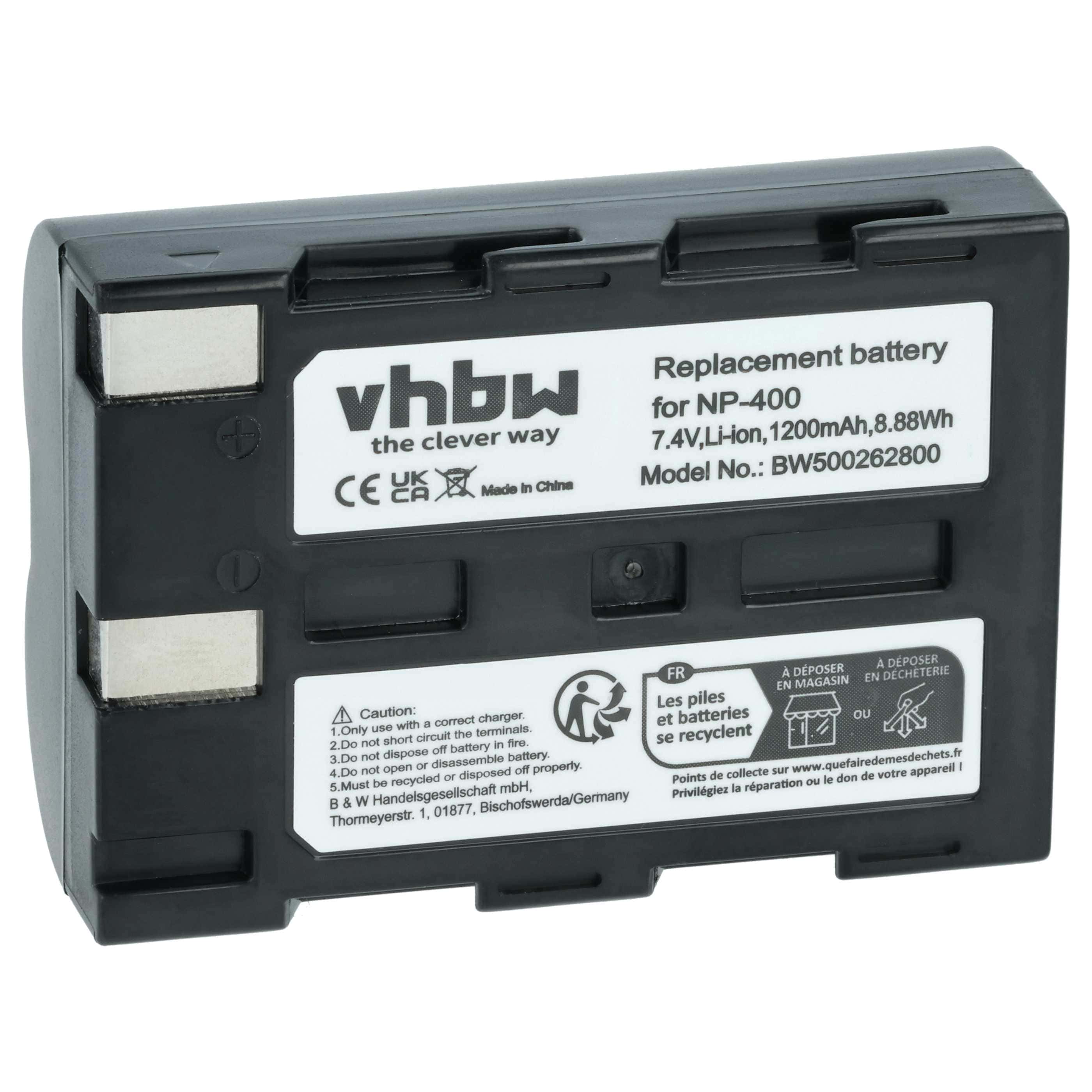 Battery replaces Konica Minolta NP-400 - 1200mAh, 7.2V, Li-Ion