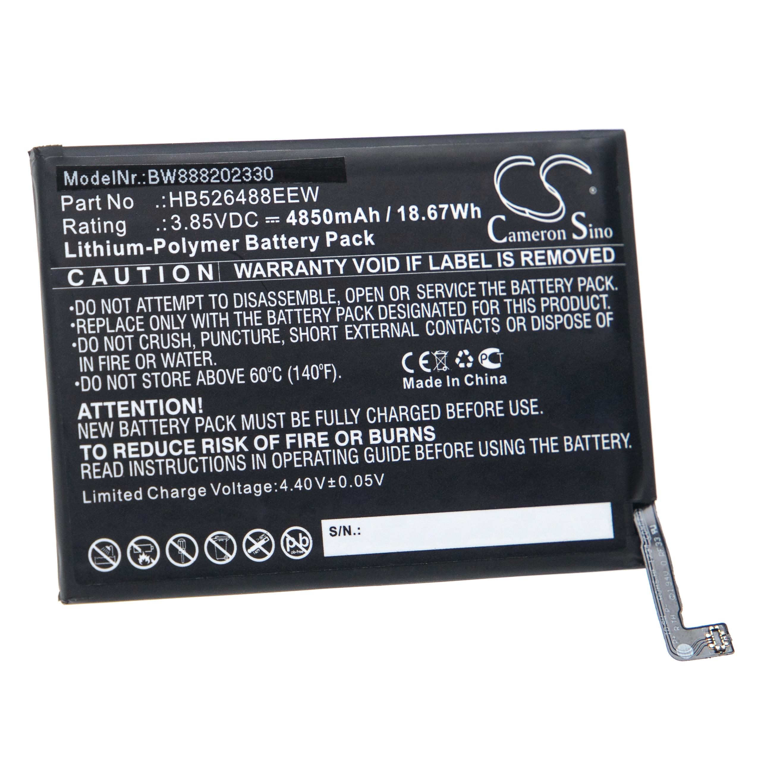 Batterie remplace Huawei HB526488EEW pour téléphone portable - 4850mAh, 3,85V, Li-polymère