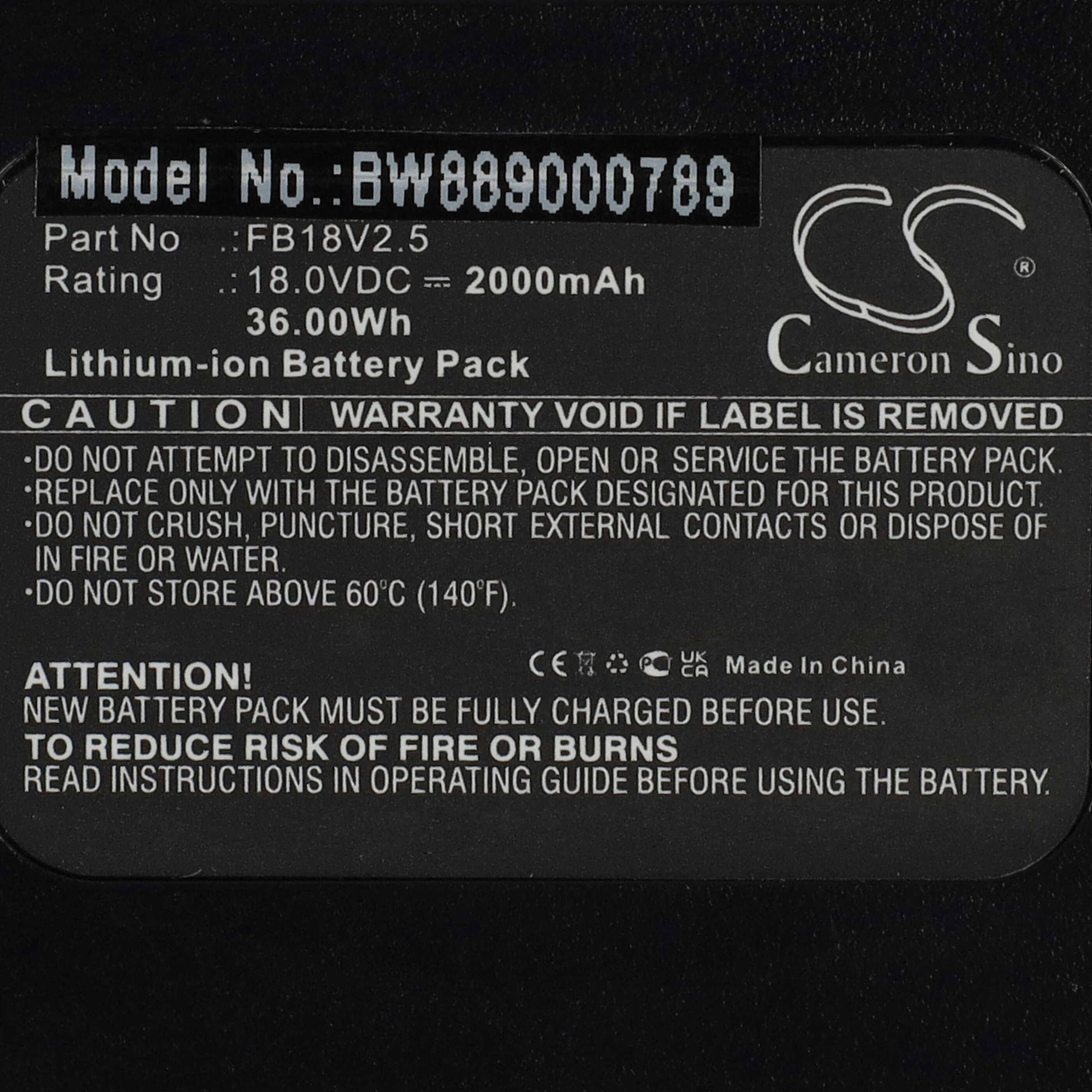 Electric Power Tool Battery Replaces Flymo FB18V2.5 - 2000 mAh, 18 V, Li-Ion