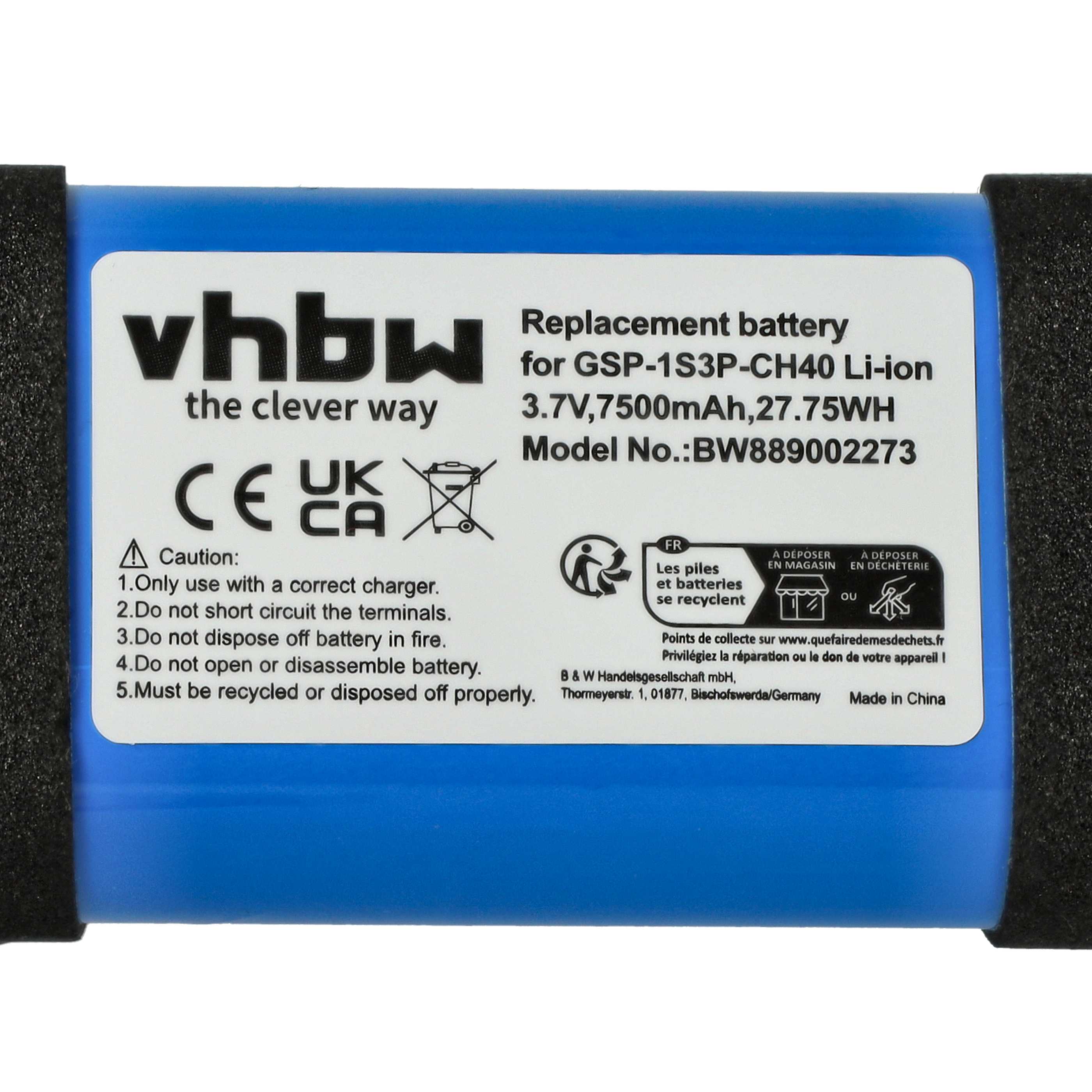  Battery replaces JBL GSP-1S3P-CH4A, 1AA011NA, GSP-1S3P-CH40 for JBLLoudspeaker - Li-Ion 7500 mAh
