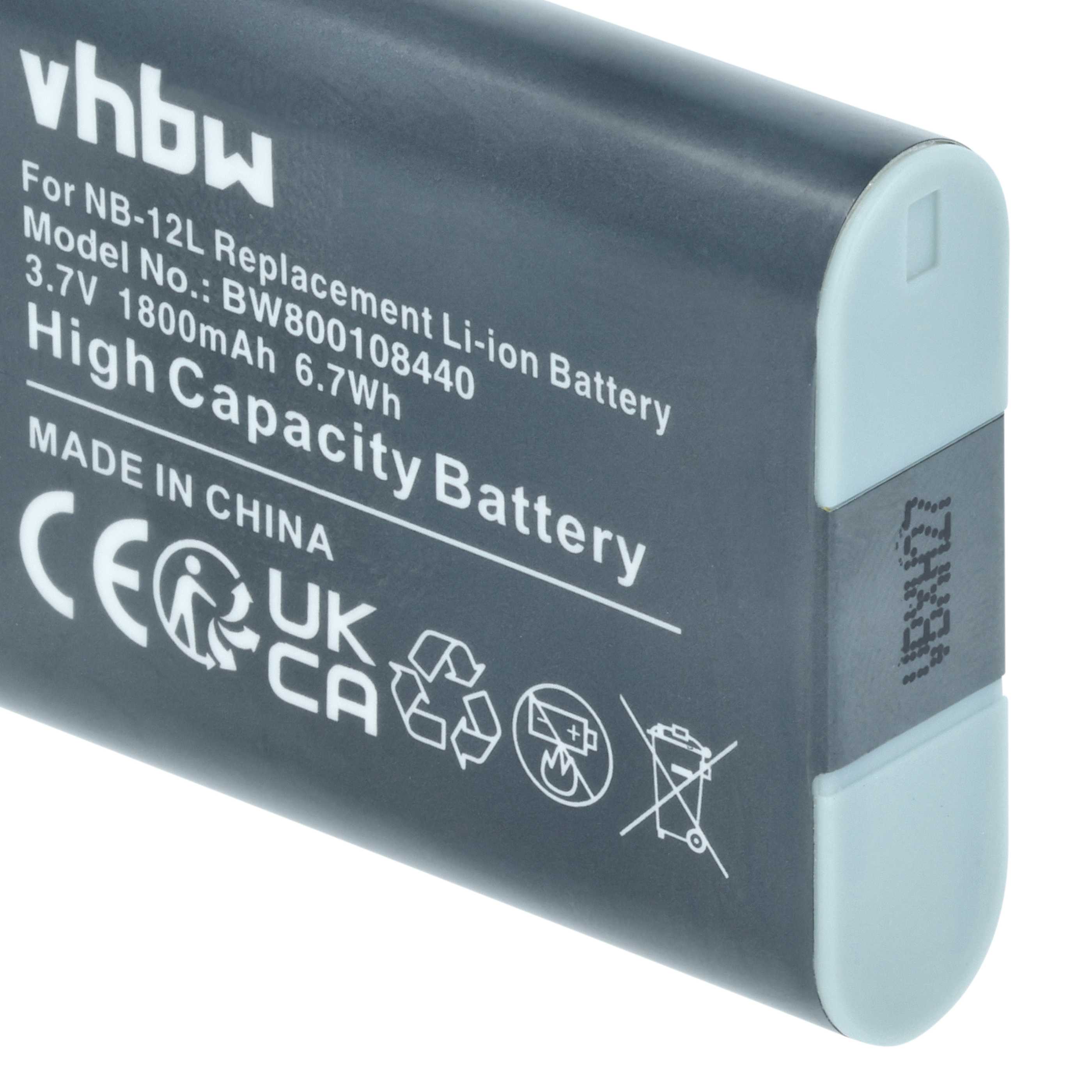 Battery replaces Canon NB-12L - 1800mAh, 3.7V, Li-Ion