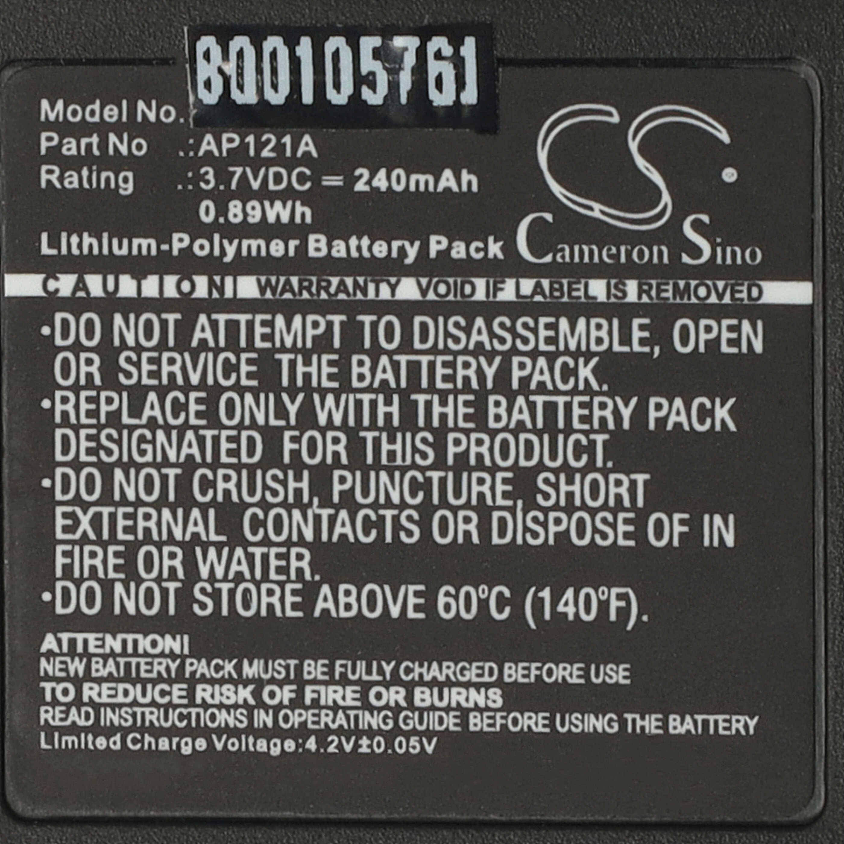 Batería reemplaza Sarabec AP121A para auriculares Sarabec - 240 mAh 3,7 V Li-poli