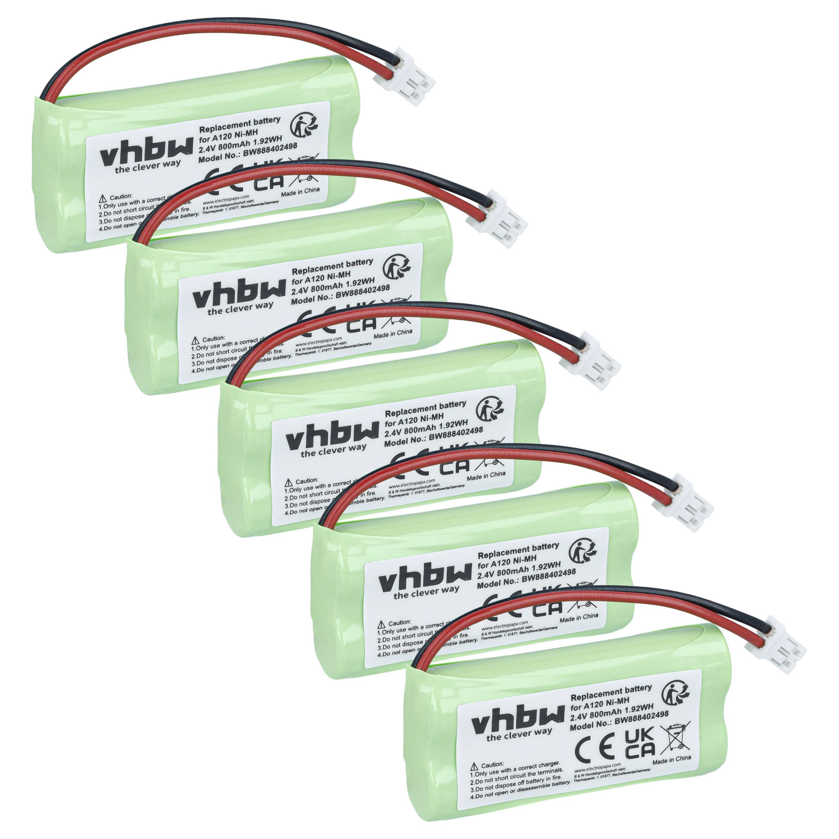 5x Akku als Ersatz für 55AAAHR2BMX, 220436C1, 41AAAH2BMX, 220382C1 für T-Com Telefon - 800mAh 2,4V NiMH