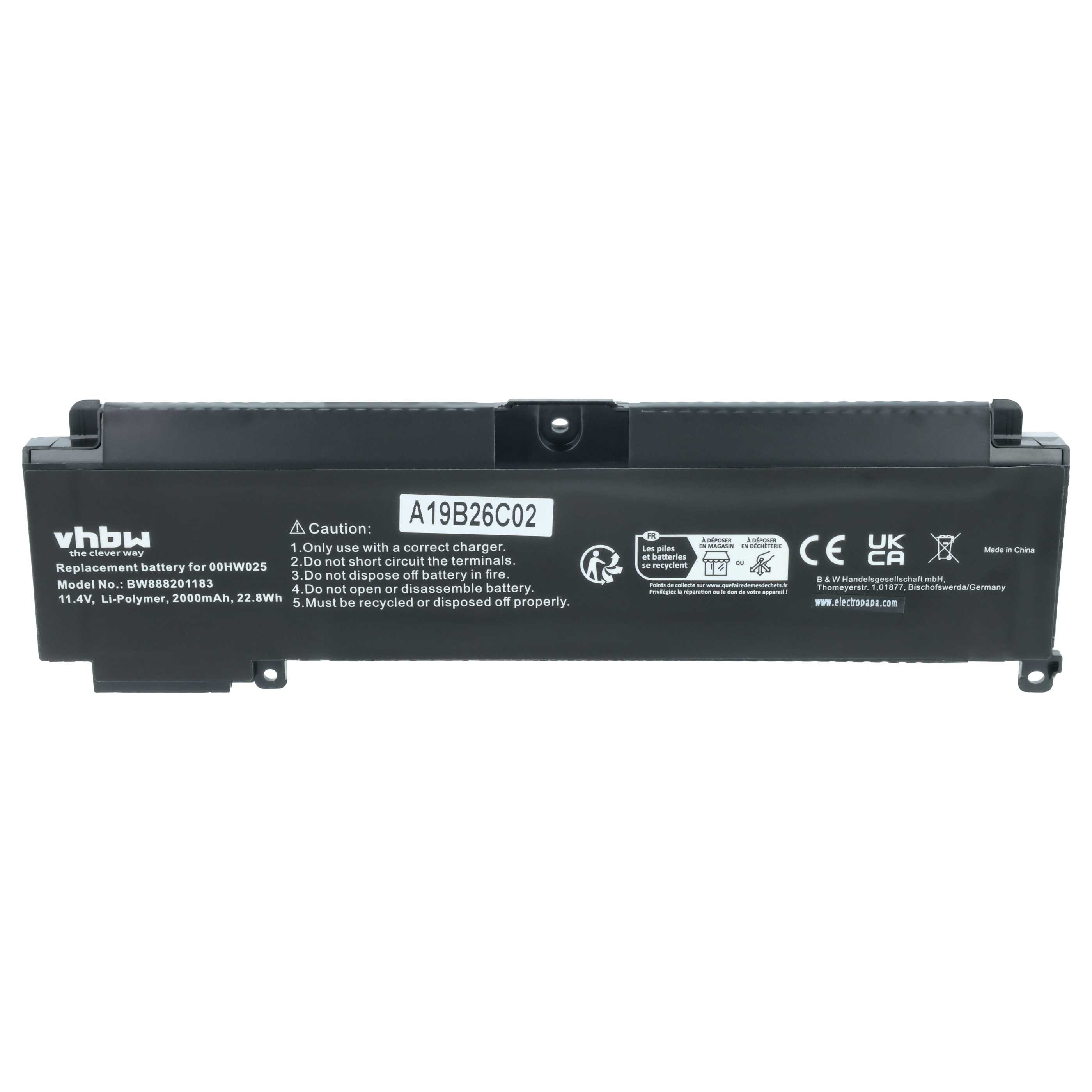 Akumulator do laptopa zamiennik Lenovo 00HW023, 00HW025, 00HW024, 00HW022 - 2000 mAh 11,4 V LiPo, czarny