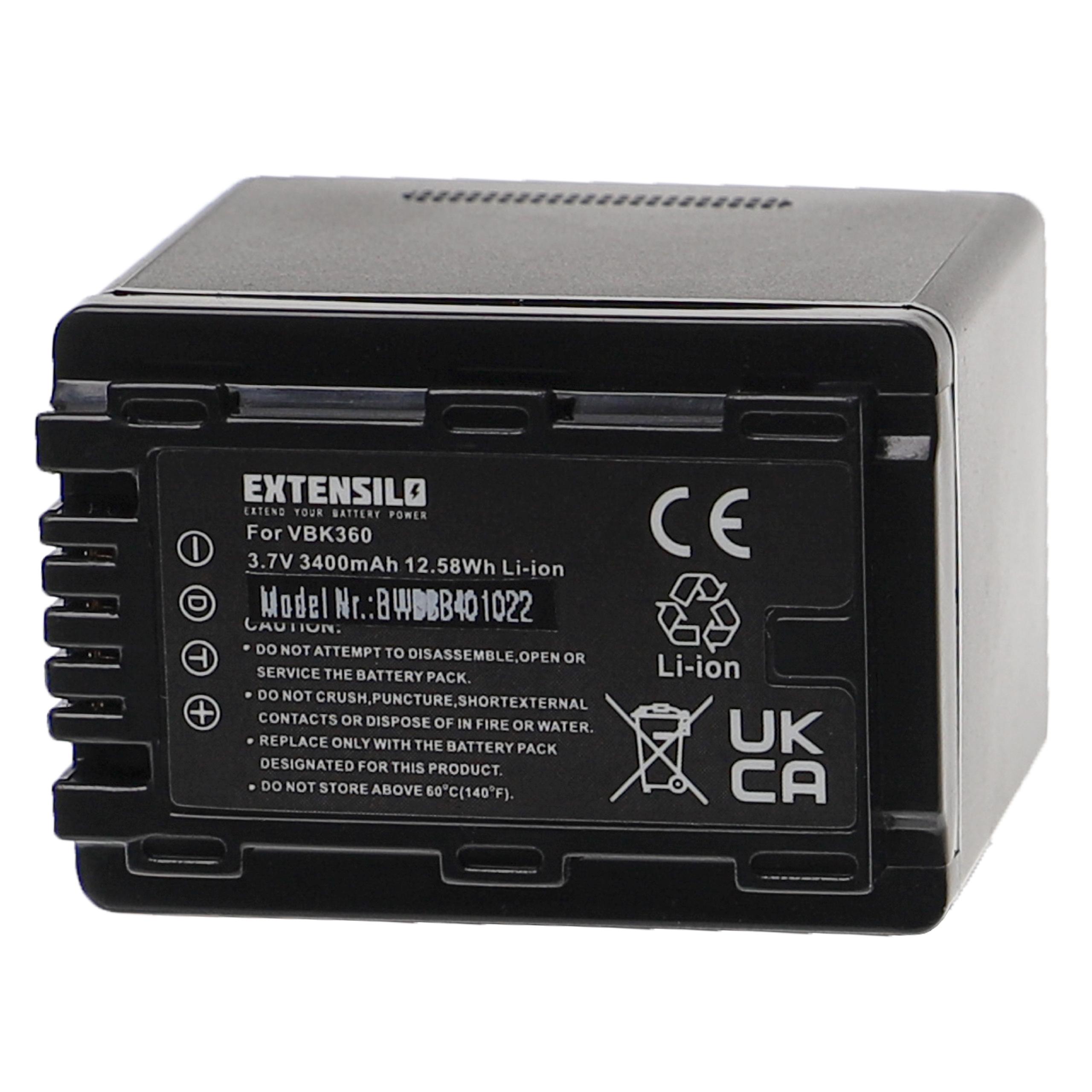 Batterie remplace Panasonic VW-VBK360 pour appareil photo - 3400mAh 3,7V Li-ion