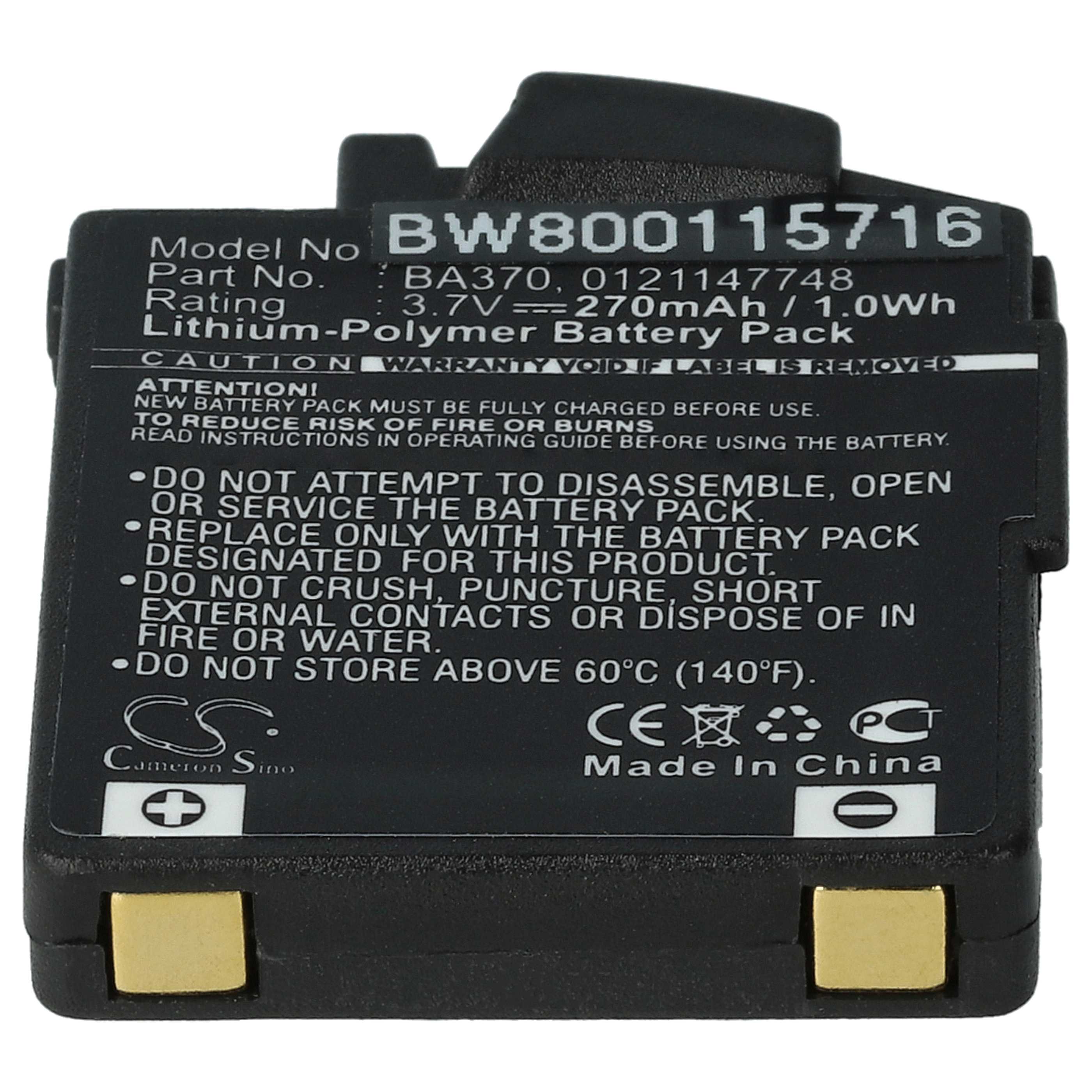 2x Akumulator do słuchawek bezprzewodowych zamiennik Sennheiser 0121147748, BA370 - 270 mAh 3,7 V LiPo