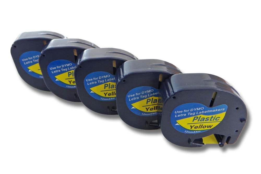 5x Label Tape replaces Dymo 91202 - 12 mm Black to Yellow