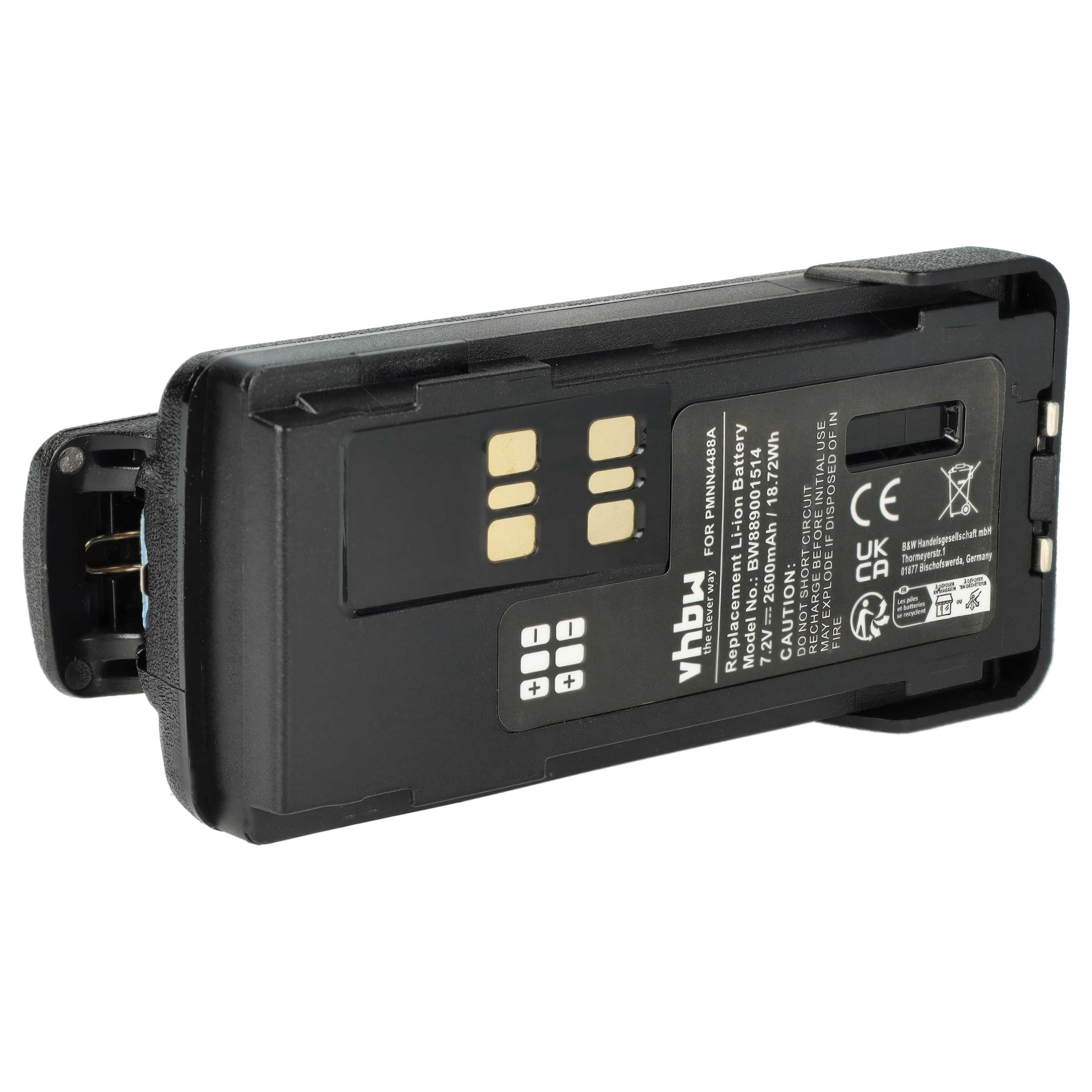 Radio Battery Replacement for Motorola PMNN4415AR, PMNN4415, PMNN441 - 2600 mAh 7.4 V Li-Ion + Belt Clip