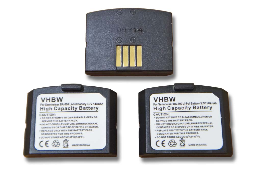 Wireless Headset Battery (3 Units) Replacement for Sennheiser BA300, 500898, 523306 - 140mAh 3.7V Li-polymer