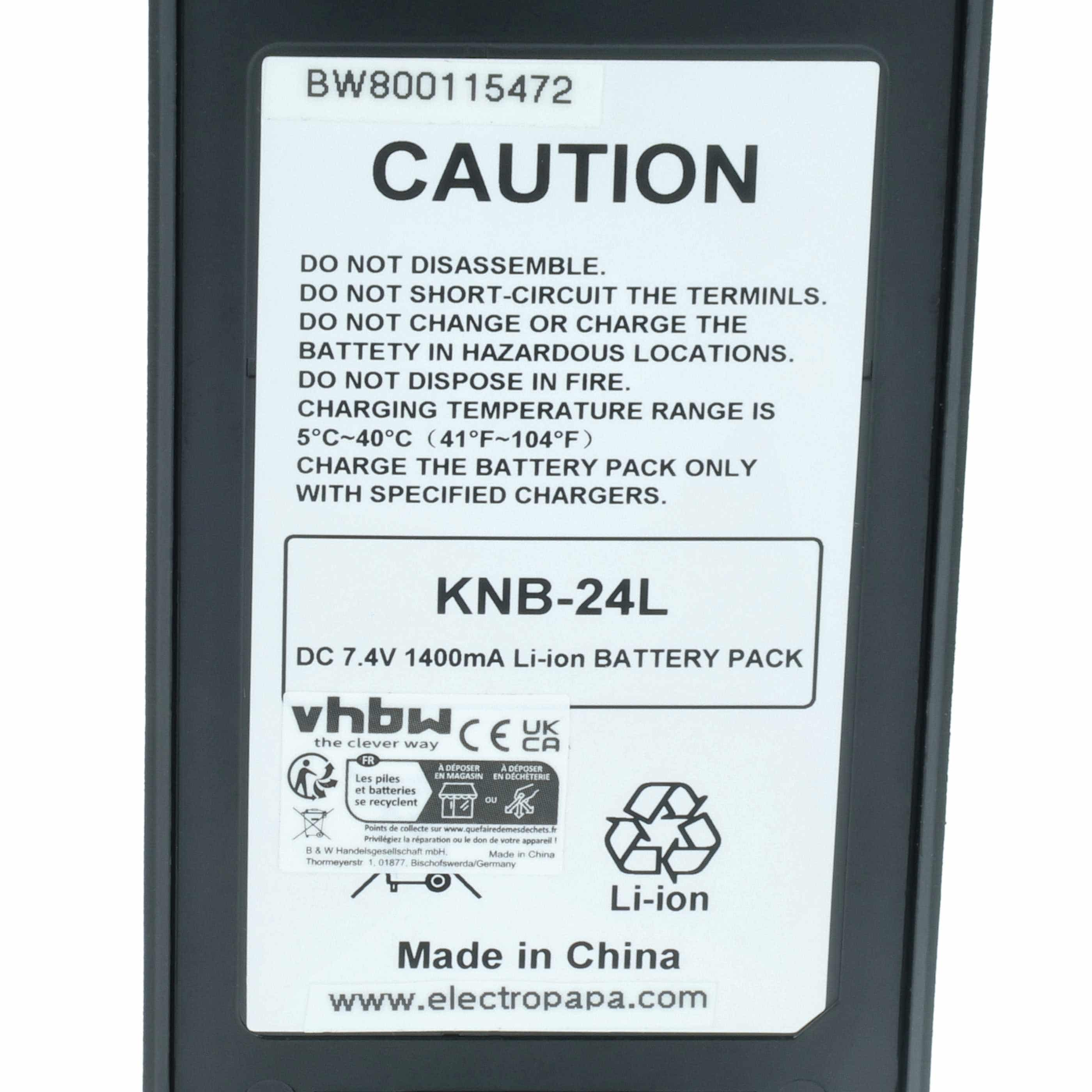 Batteria sostituisce Kenwood KNB-24LX, KNB-24, KNB-24Li, KNB-24L per dispositivo radio - 1400mAh 7,4V Li-Ion