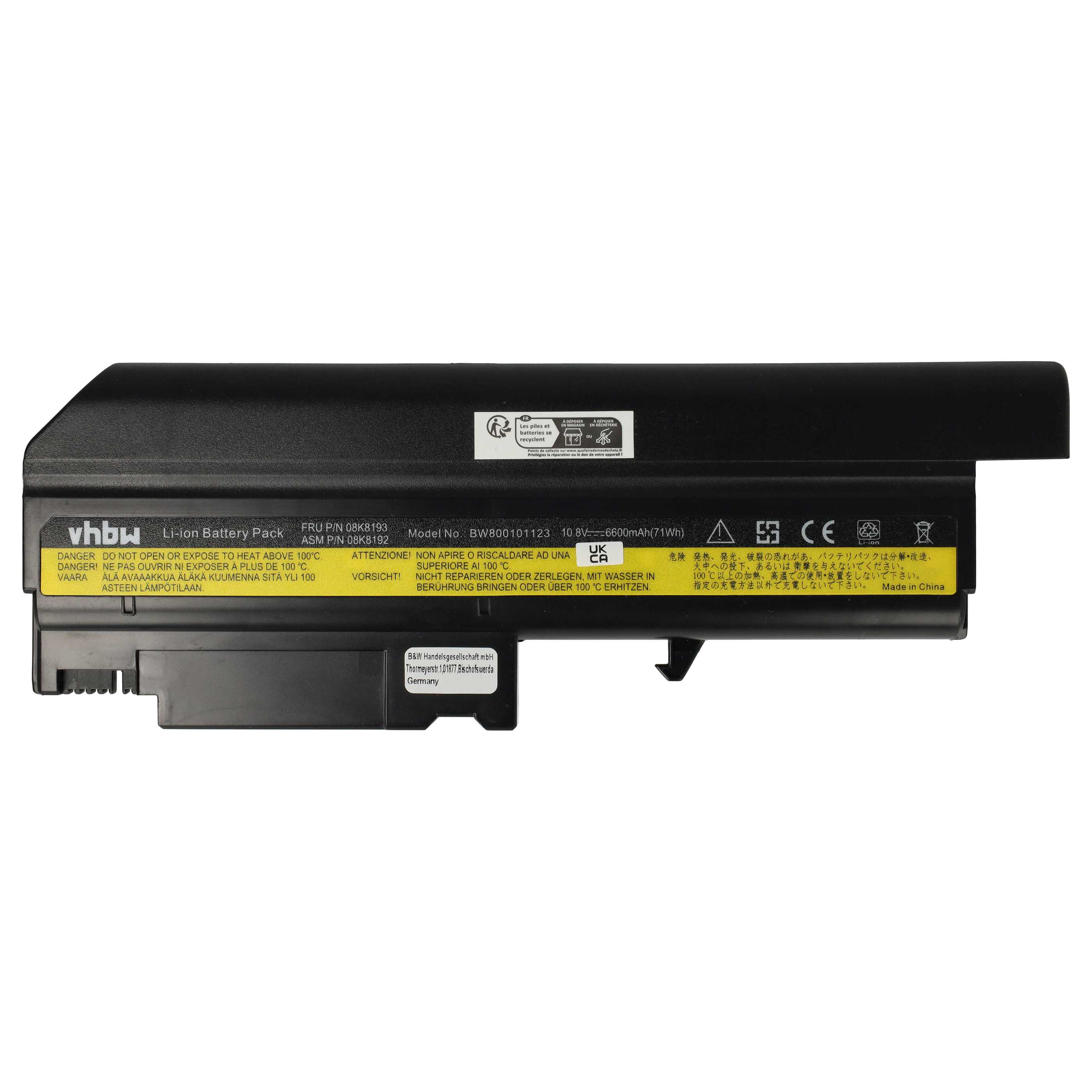 Akumulator do laptopa zamiennik IBM 08K8196, 08K8195, 08K8194, 08K8197 - 6600 mAh 10,8 V Li-Ion, czarny